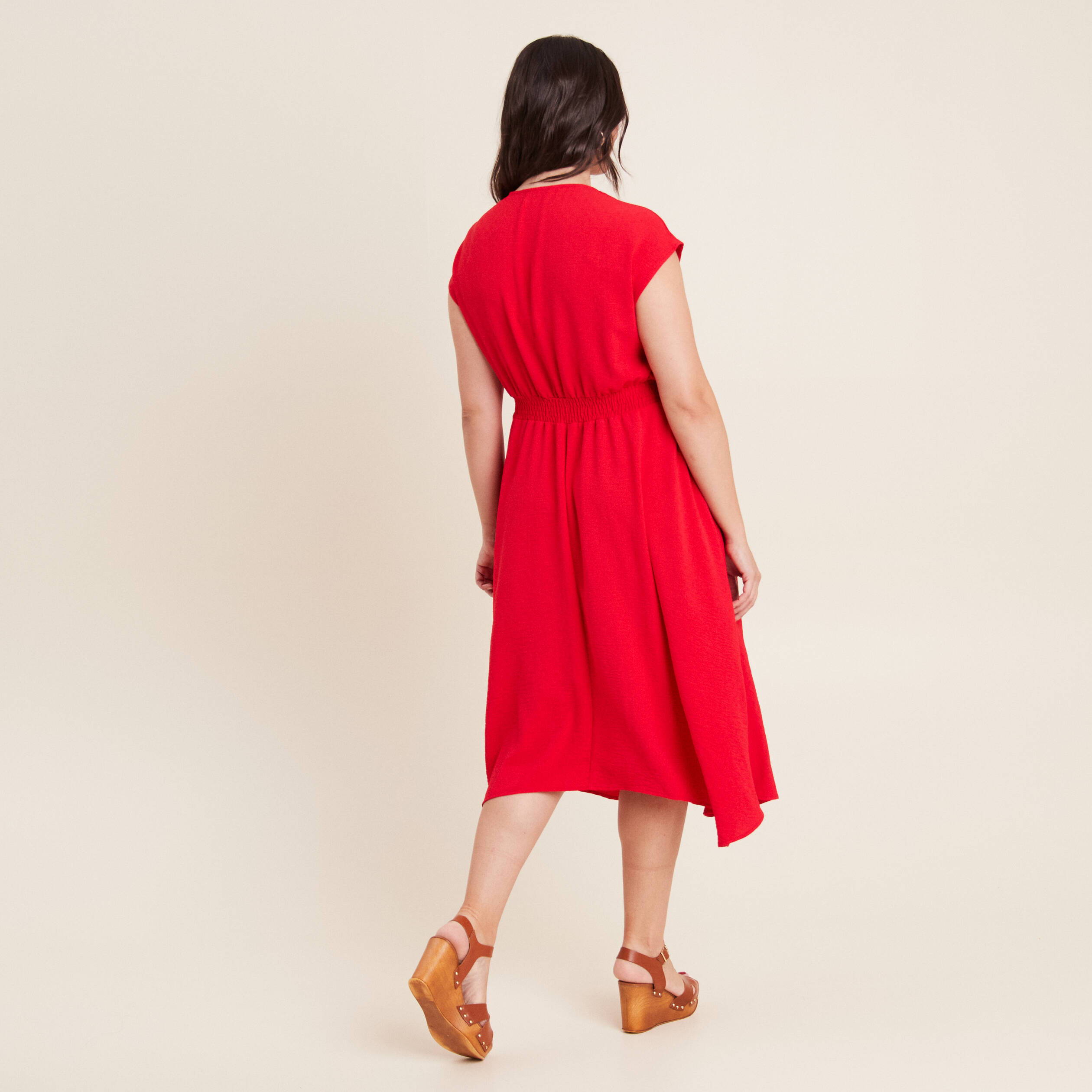 robe evasee taille smockee rouge femme Robe évasée taille smockée rouge femme