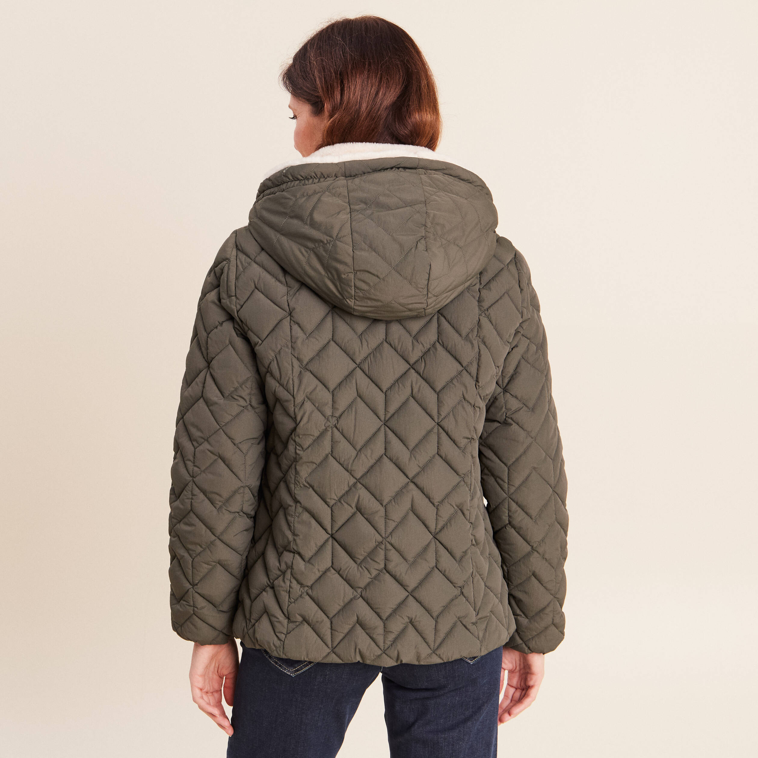 Doudoune doubl&eacute;e avec capuche vert kaki femme