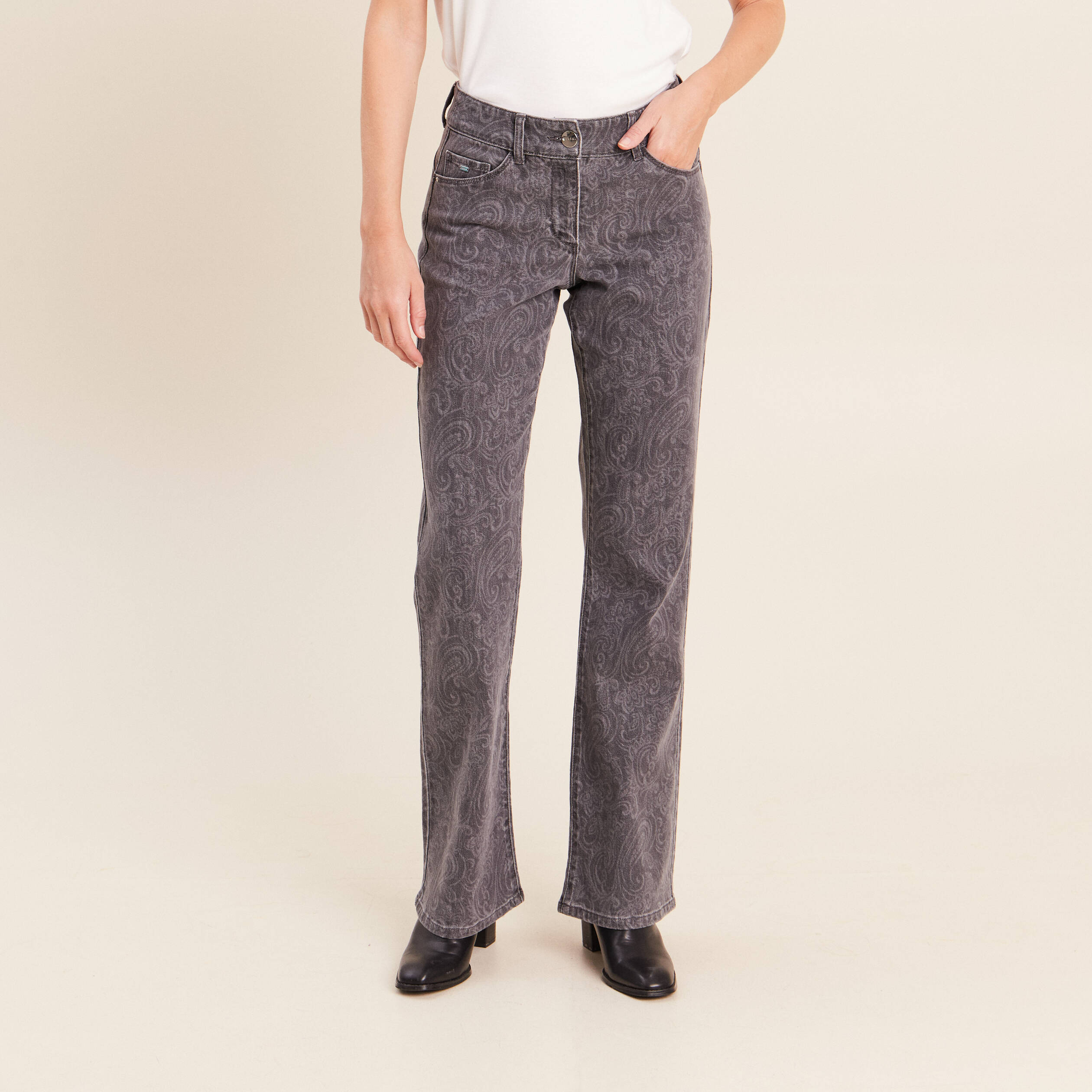 Jean bootcut longueur standard denim gris femme