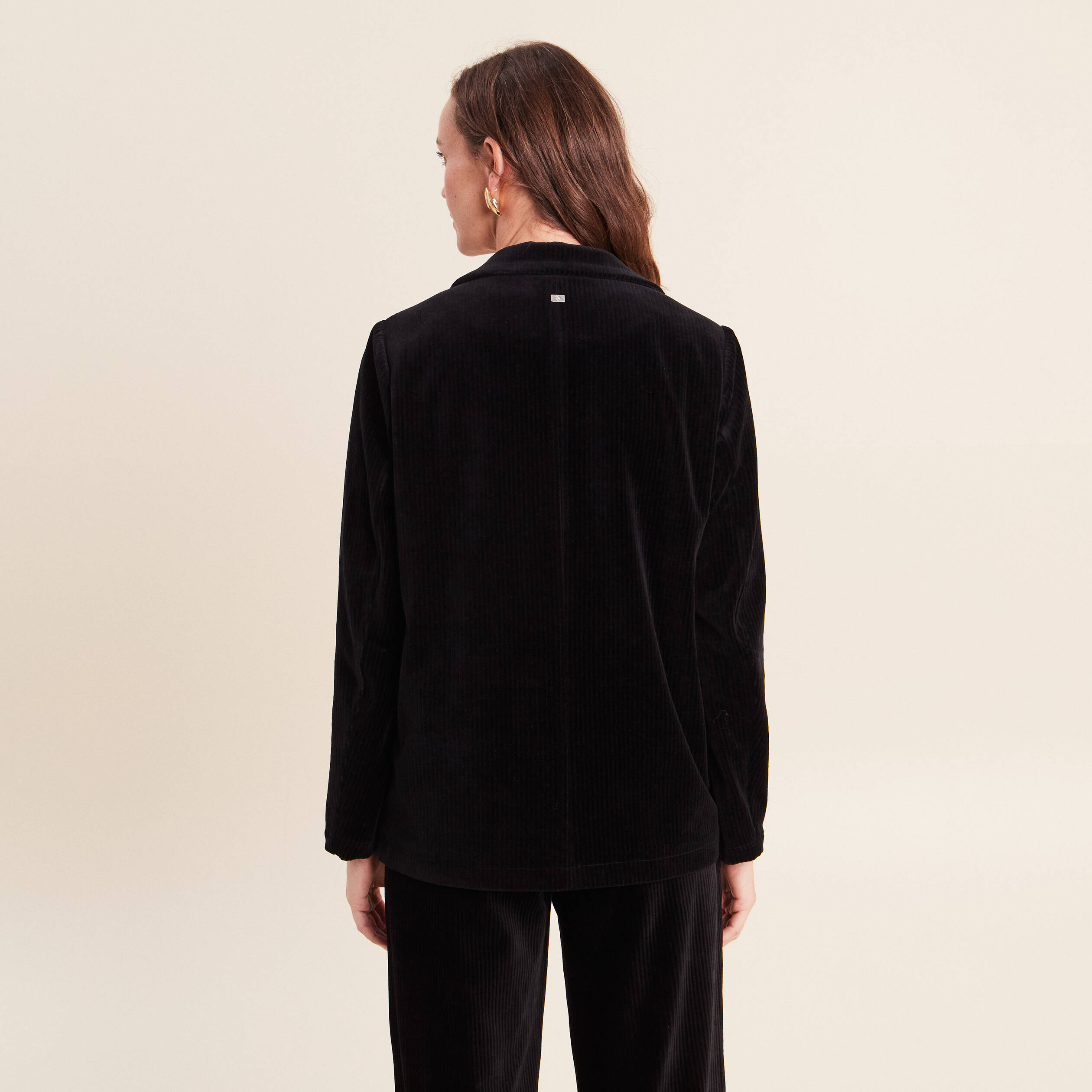 Blazer col tailleur doubl&eacute; noir femme