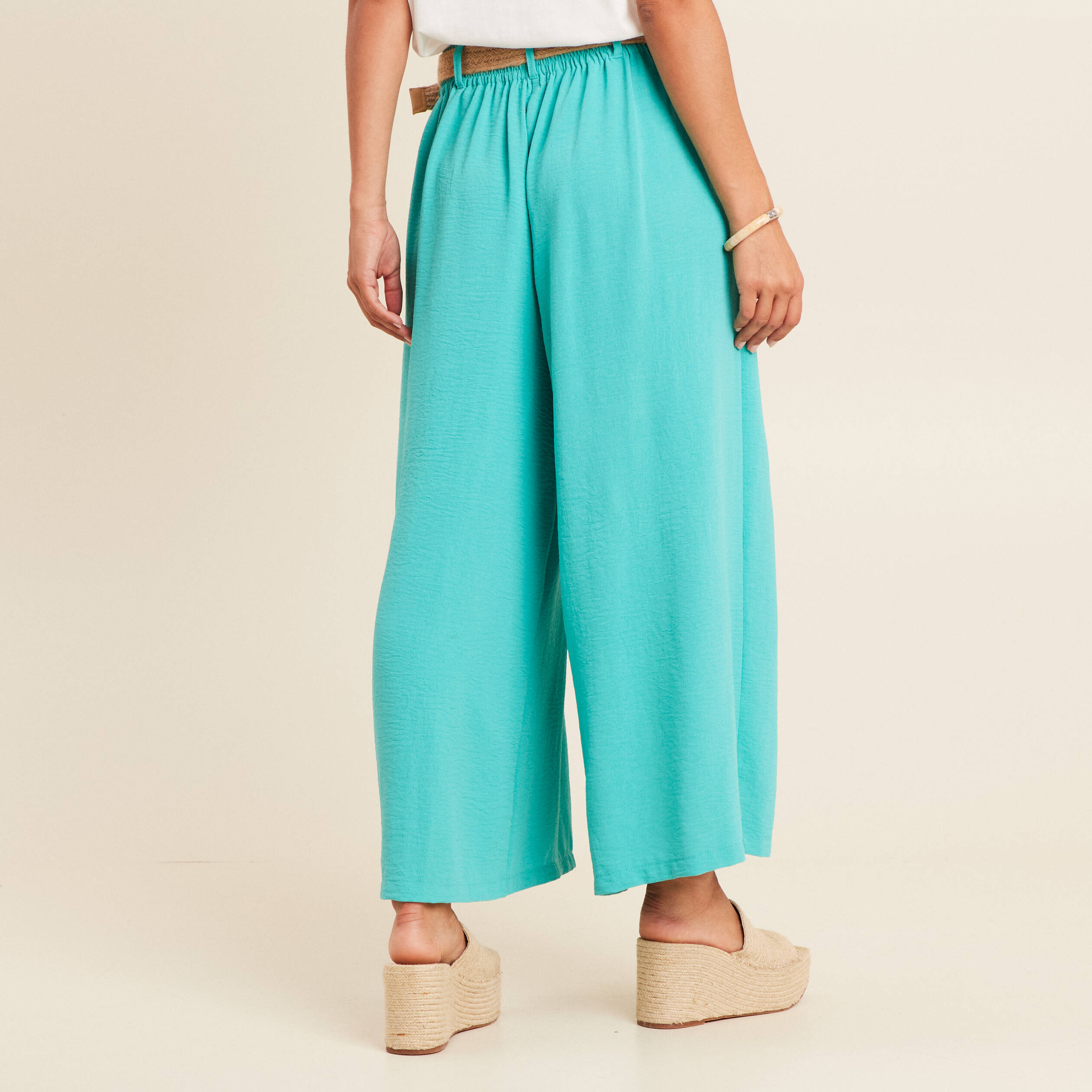 Pantalon jupe-culotte large vert turquoise femme