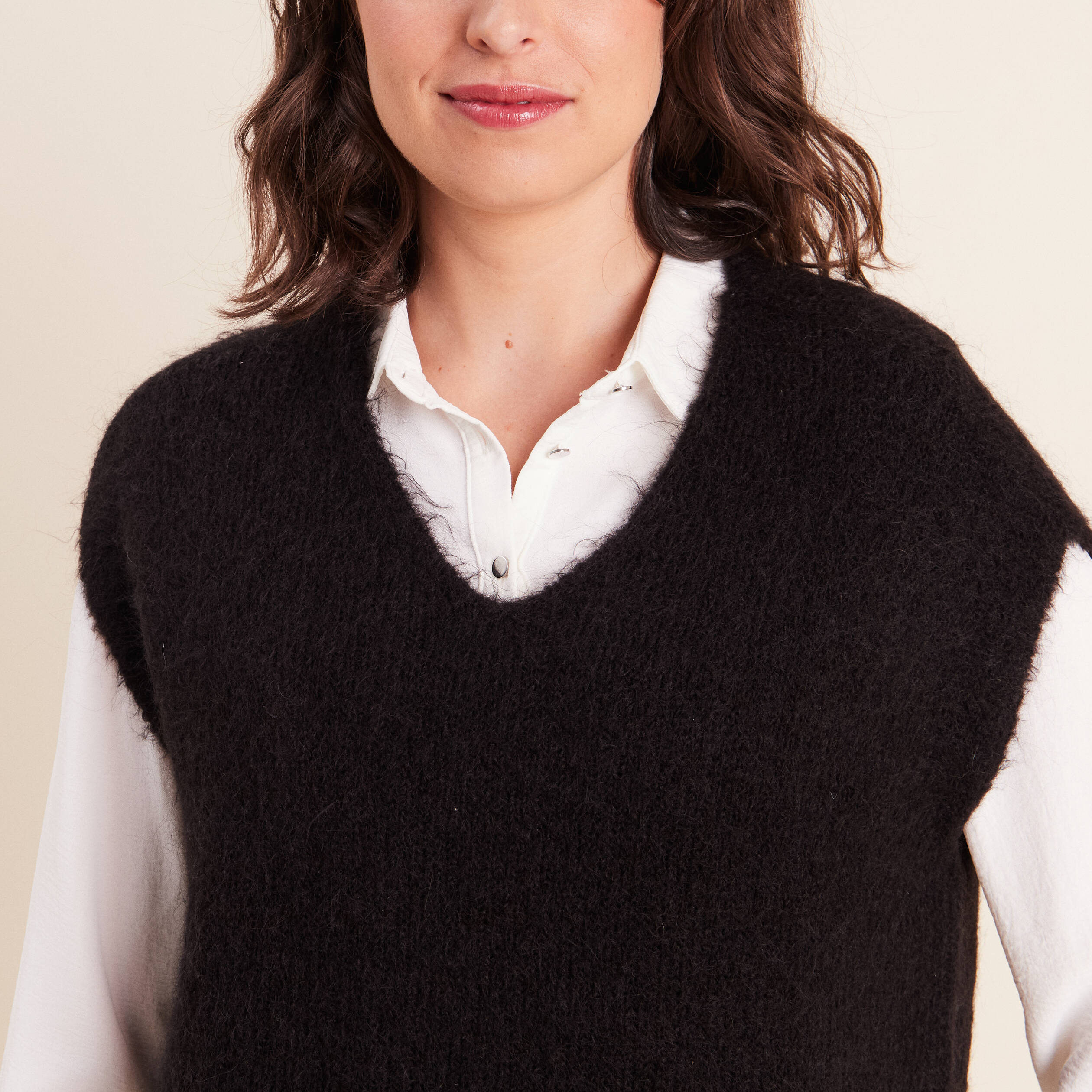 Pull sans manches noir femme