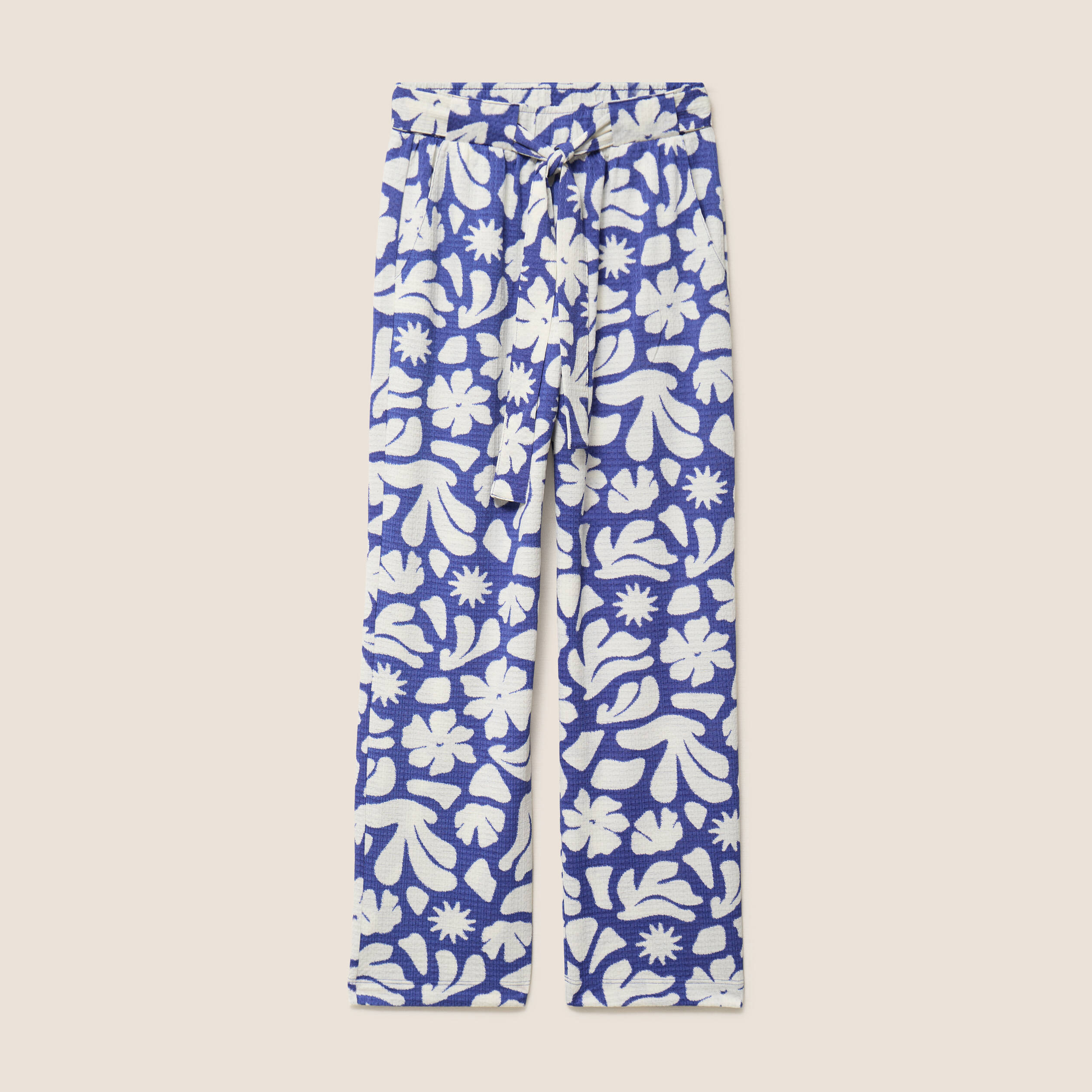 Pantalon coupe large 7/8&egrave;me taille haute bleu femme