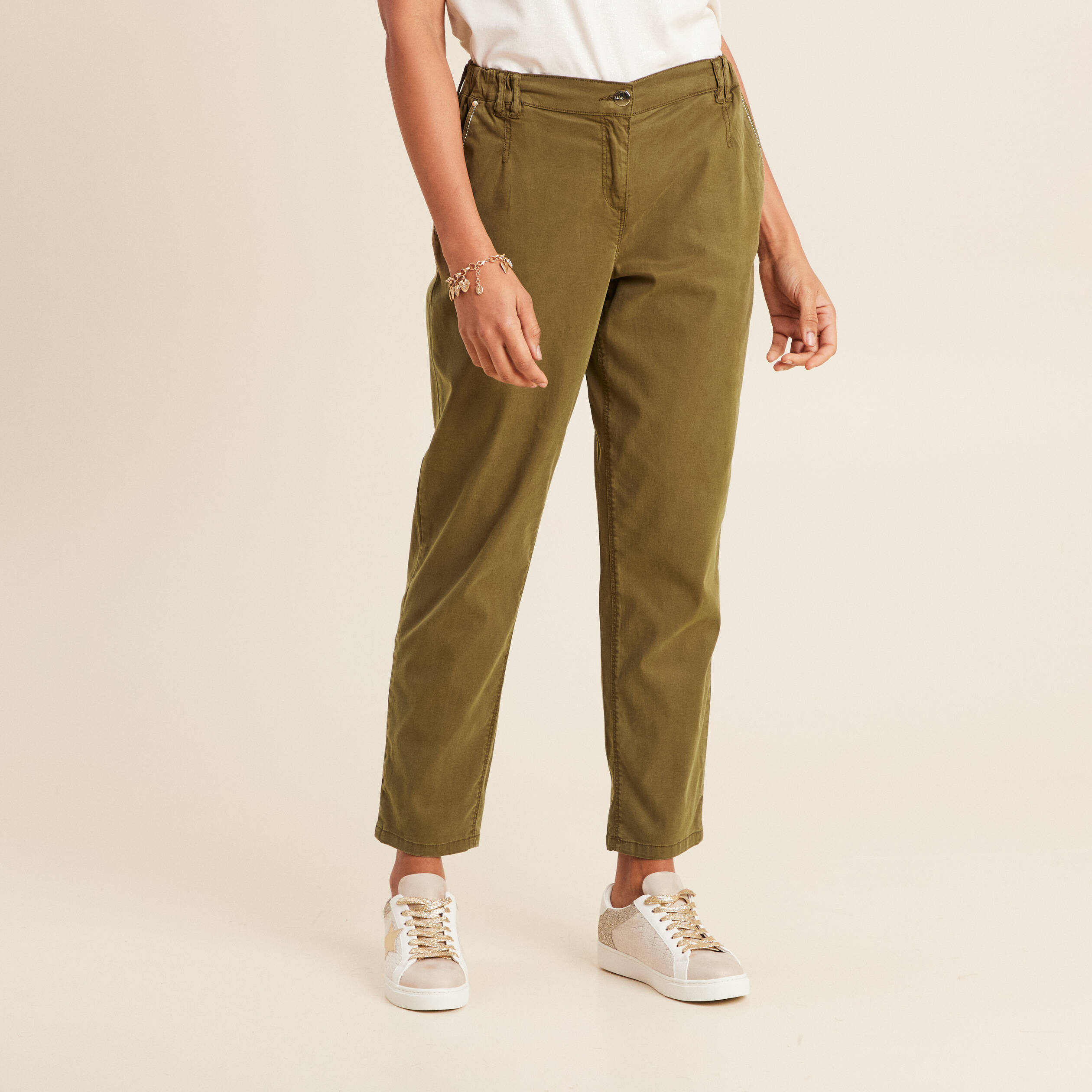pantalon ajuste taille haute vert olive femme Pantalon ajusté taille haute vert olive femme