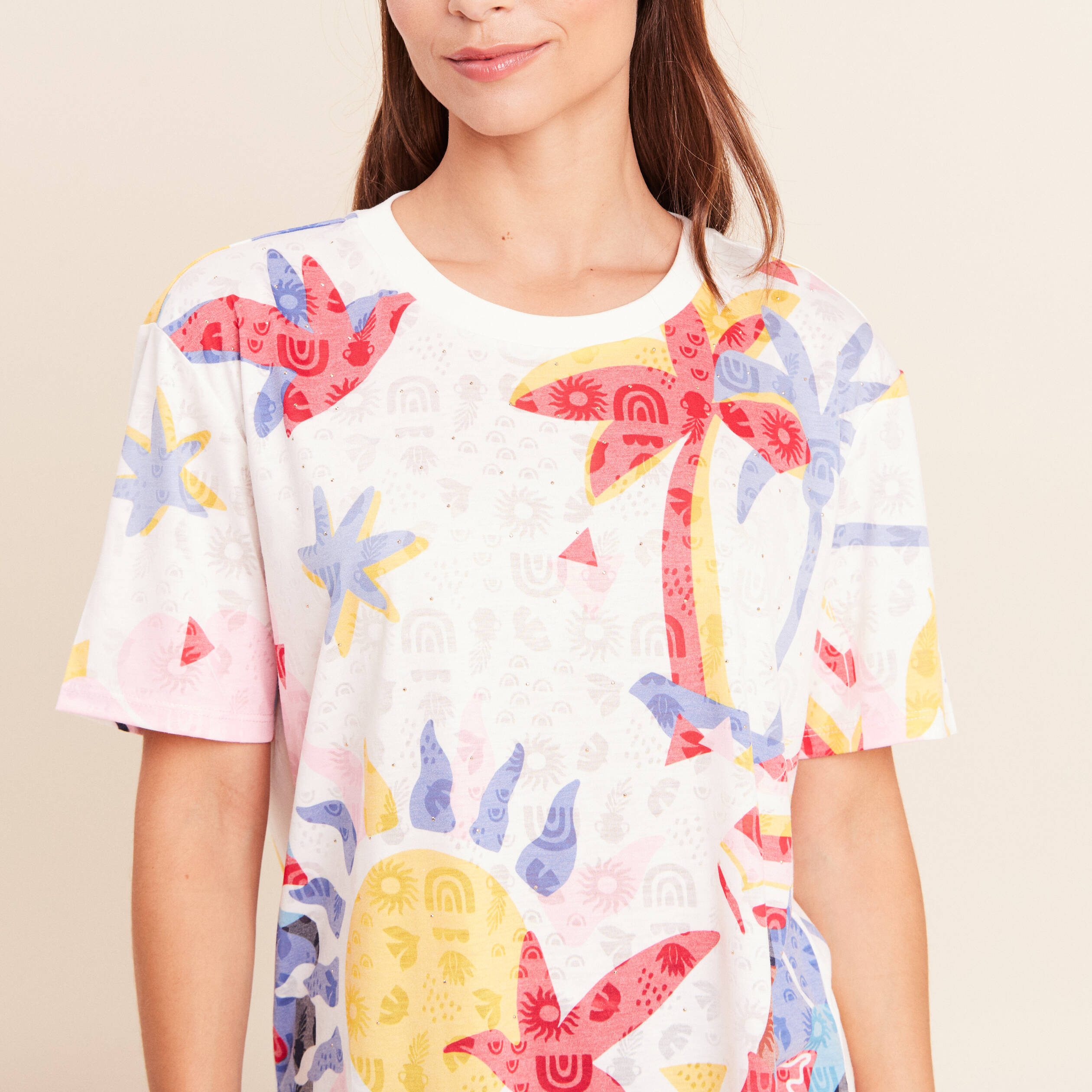 T-shirt ample col rond manches courtes blanc femme