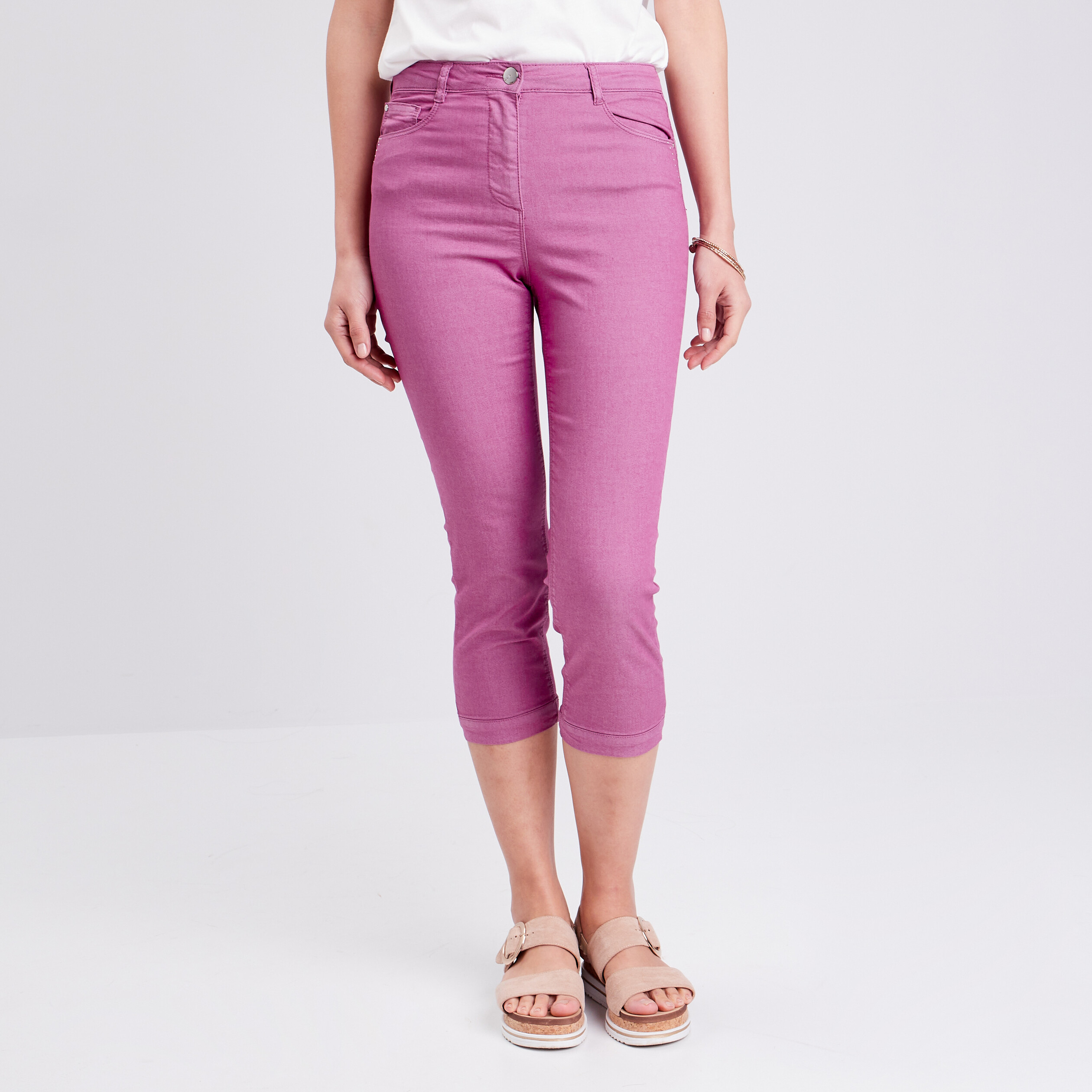 Pantacourt droit taille haute violet femme
