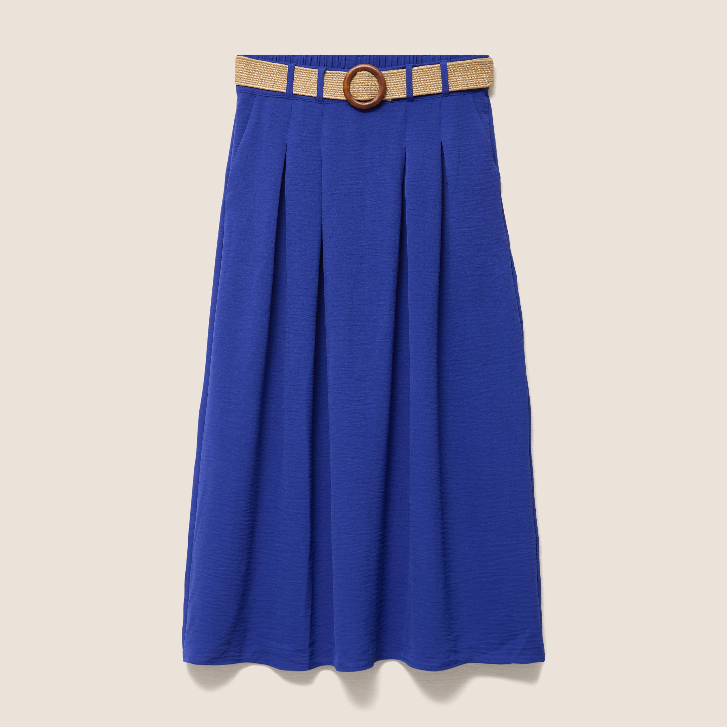 Jupe longue &eacute;vas&eacute;e ceintur&eacute;e bleu fonc&eacute; femme