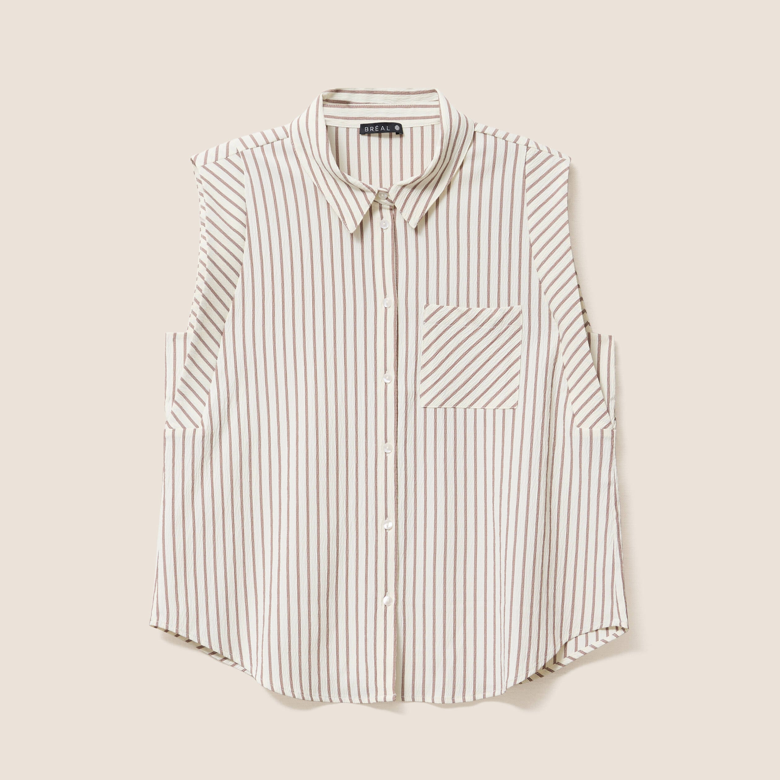 Chemise sans manches col chemise fluide taupe femme