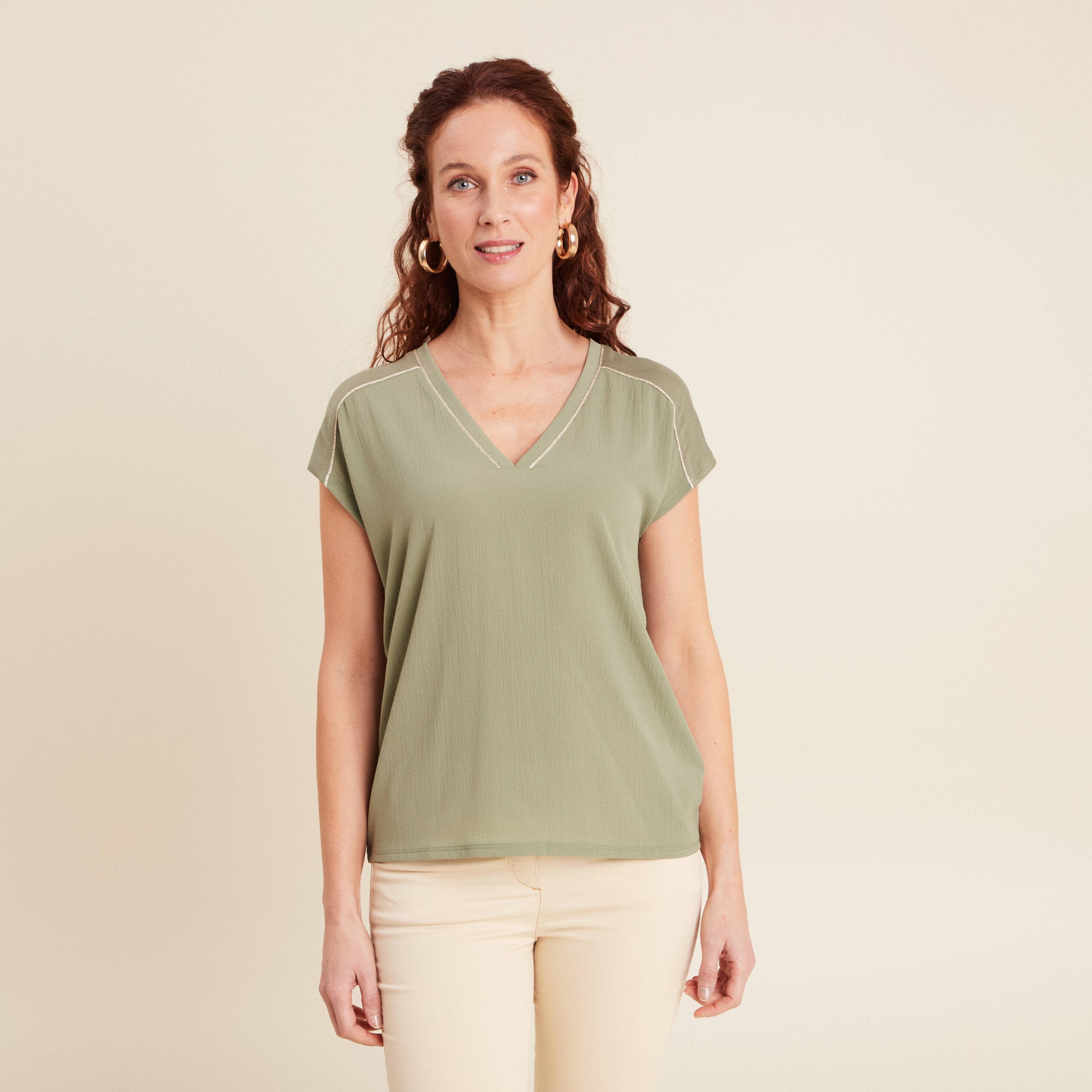 t shirt manches courtes vert kaki femme T-shirt manches courtes vert kaki femme