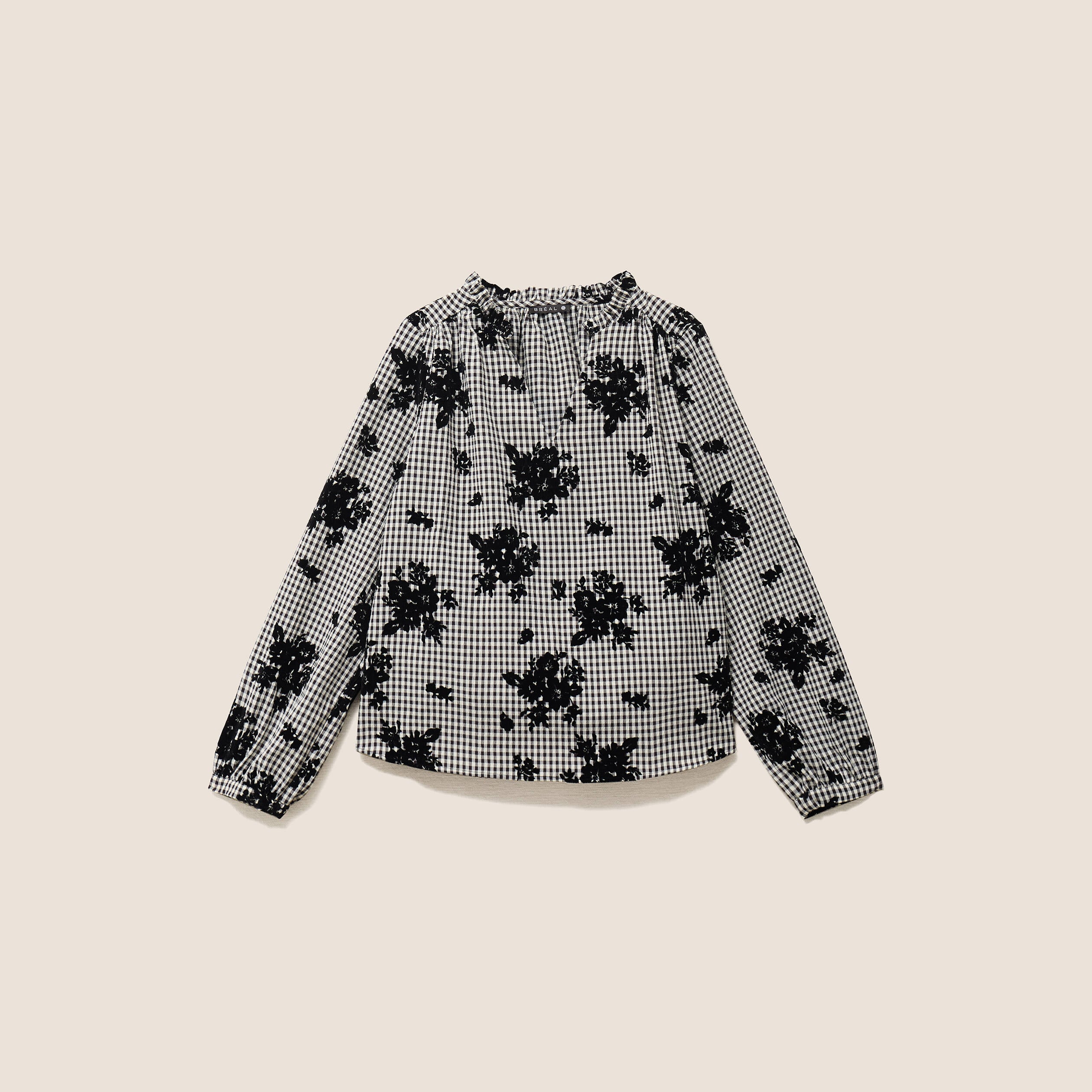 Blouse col v manches longues bleu femme