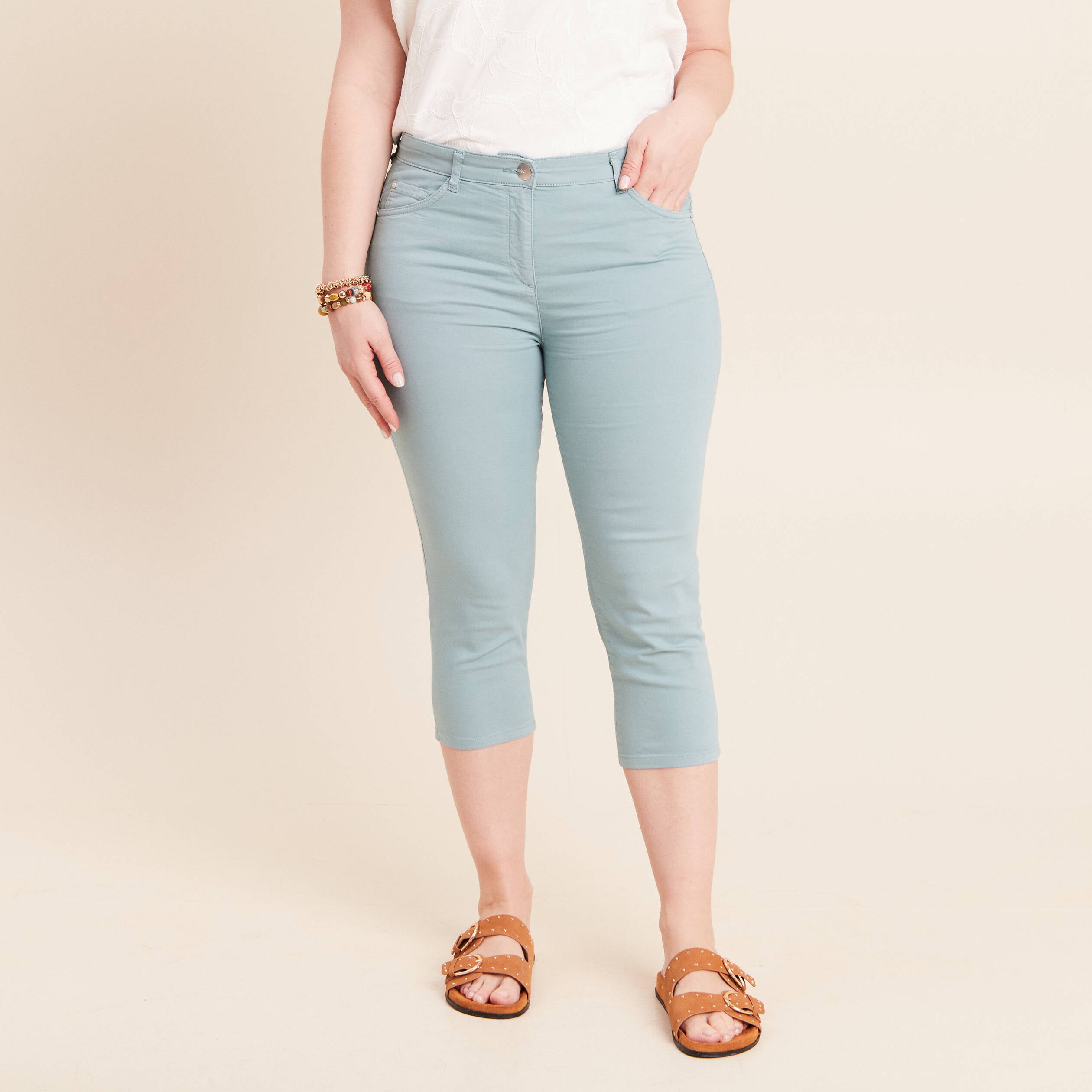 Pantacourt magique Le L&eacute;ger coupe droite bleu canard femme