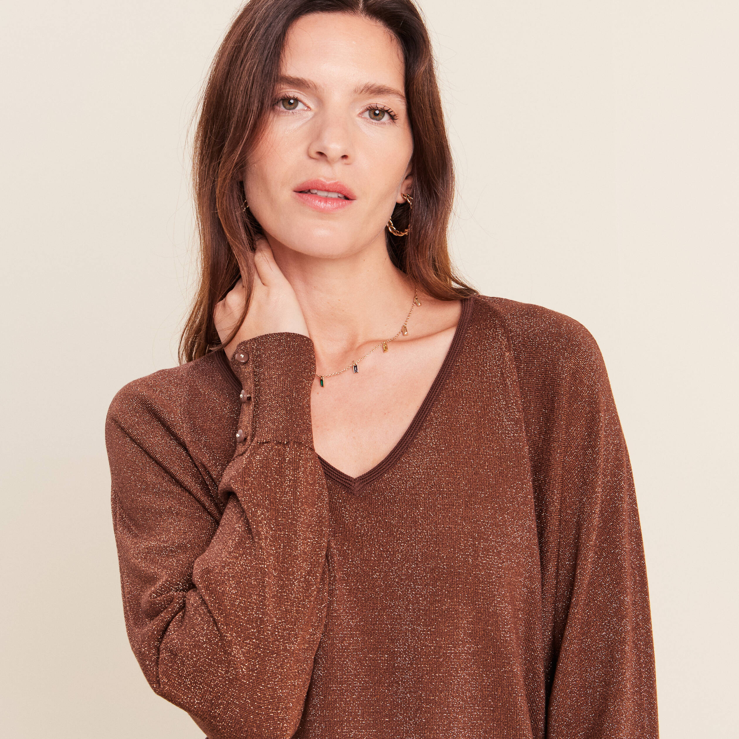 Pull manches longues marron femme