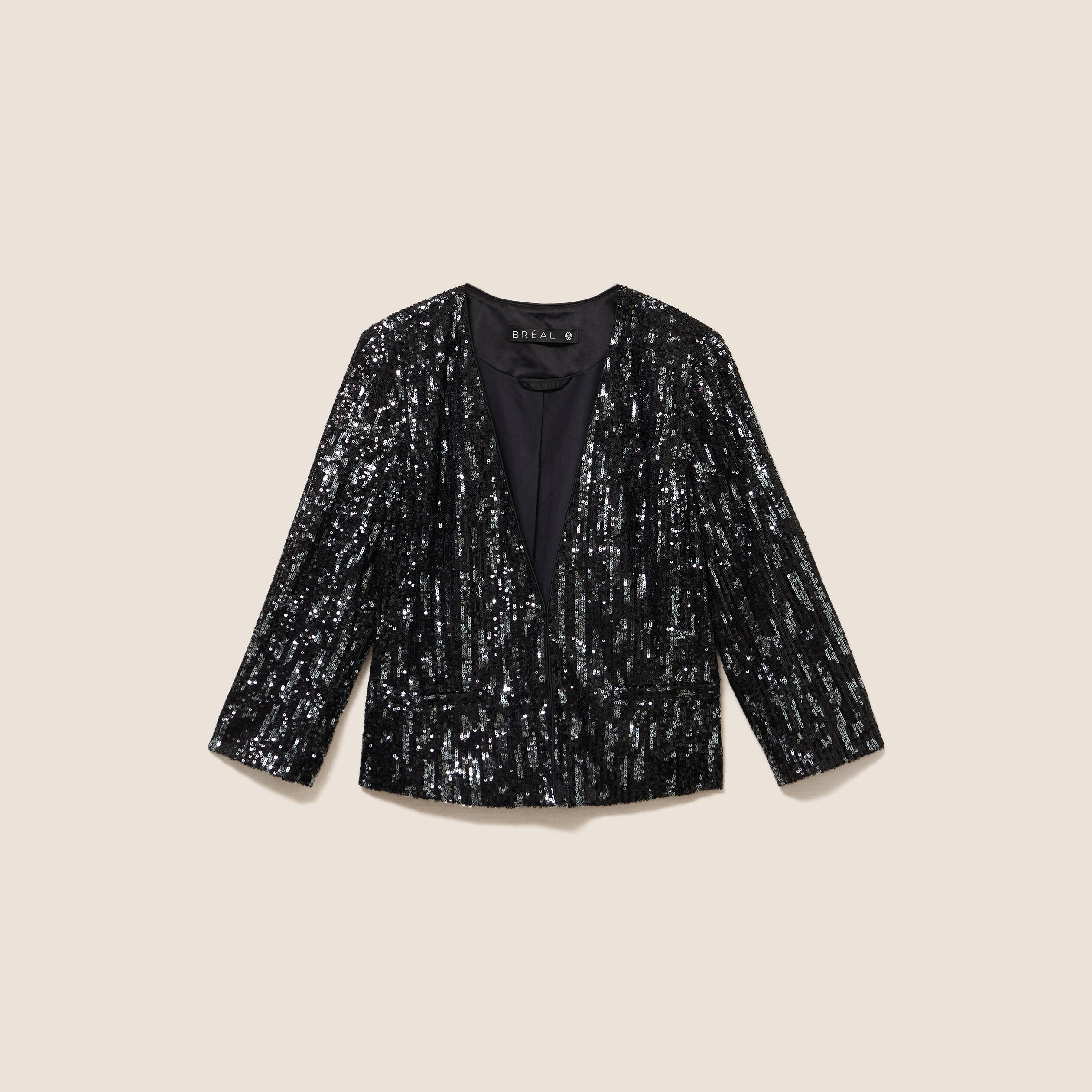 Veste ajust&eacute;e courte &agrave; sequins gris fonc&eacute; femme