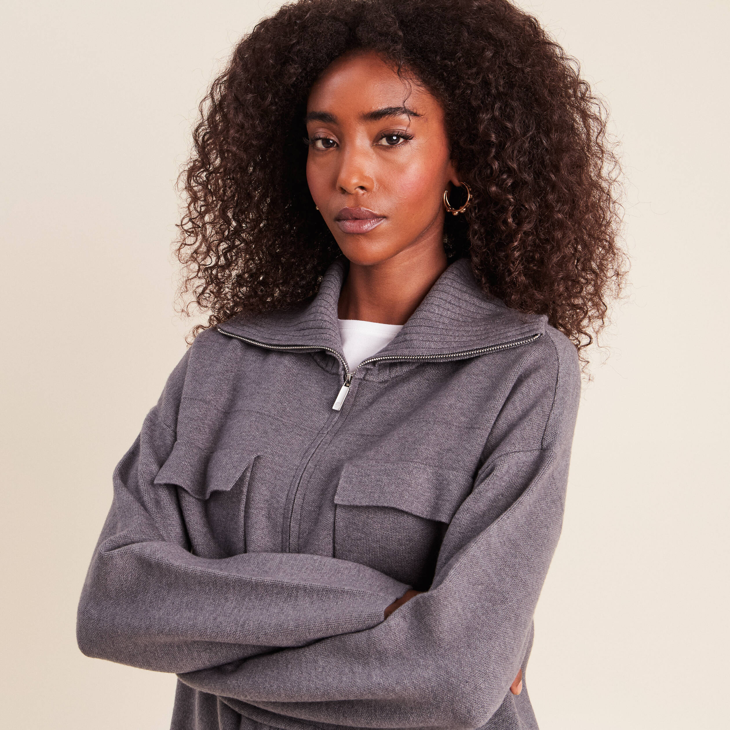 Cardigan col camionneur gris fonc&eacute; femme