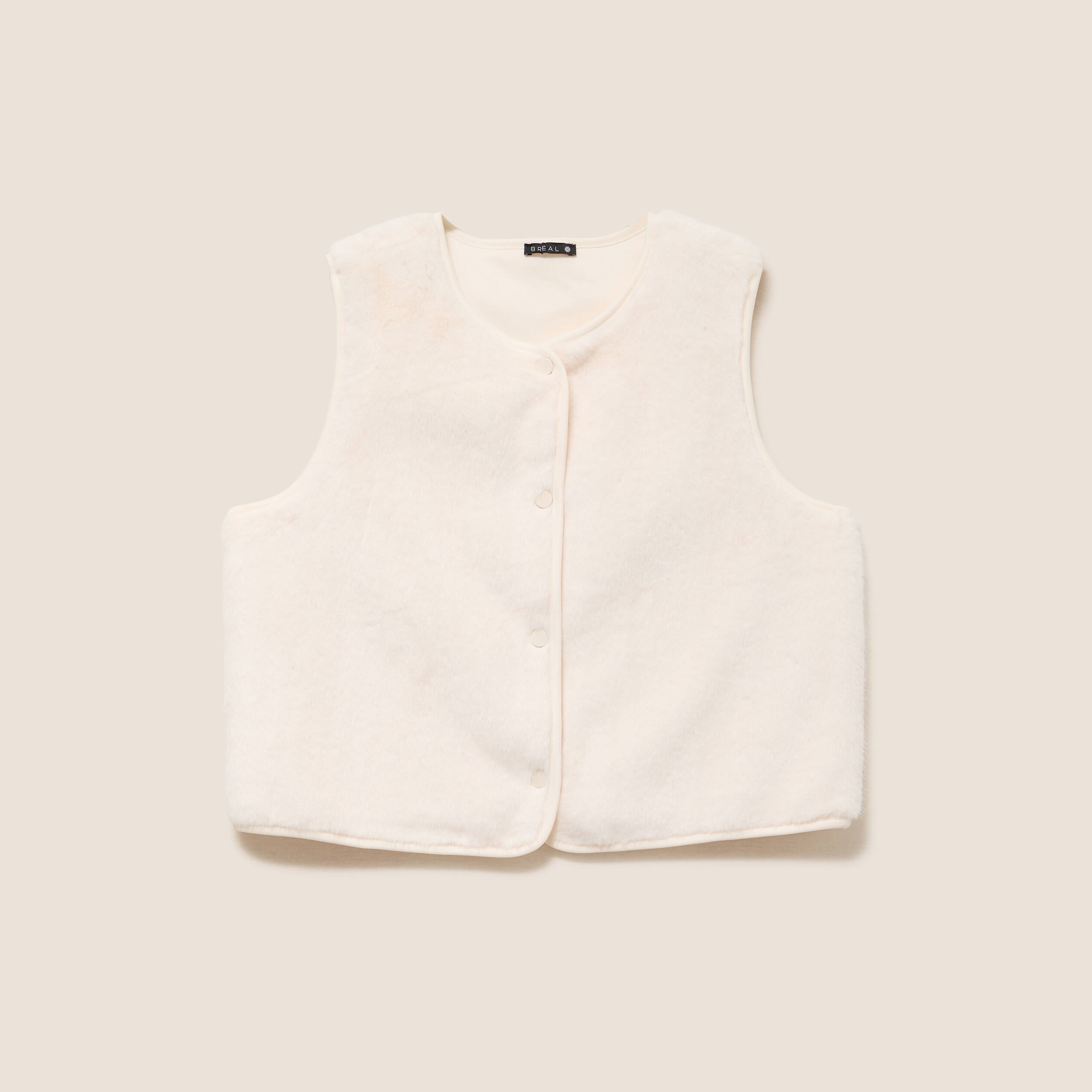 Gilet droit sans manches fausse fourrure ecru femme