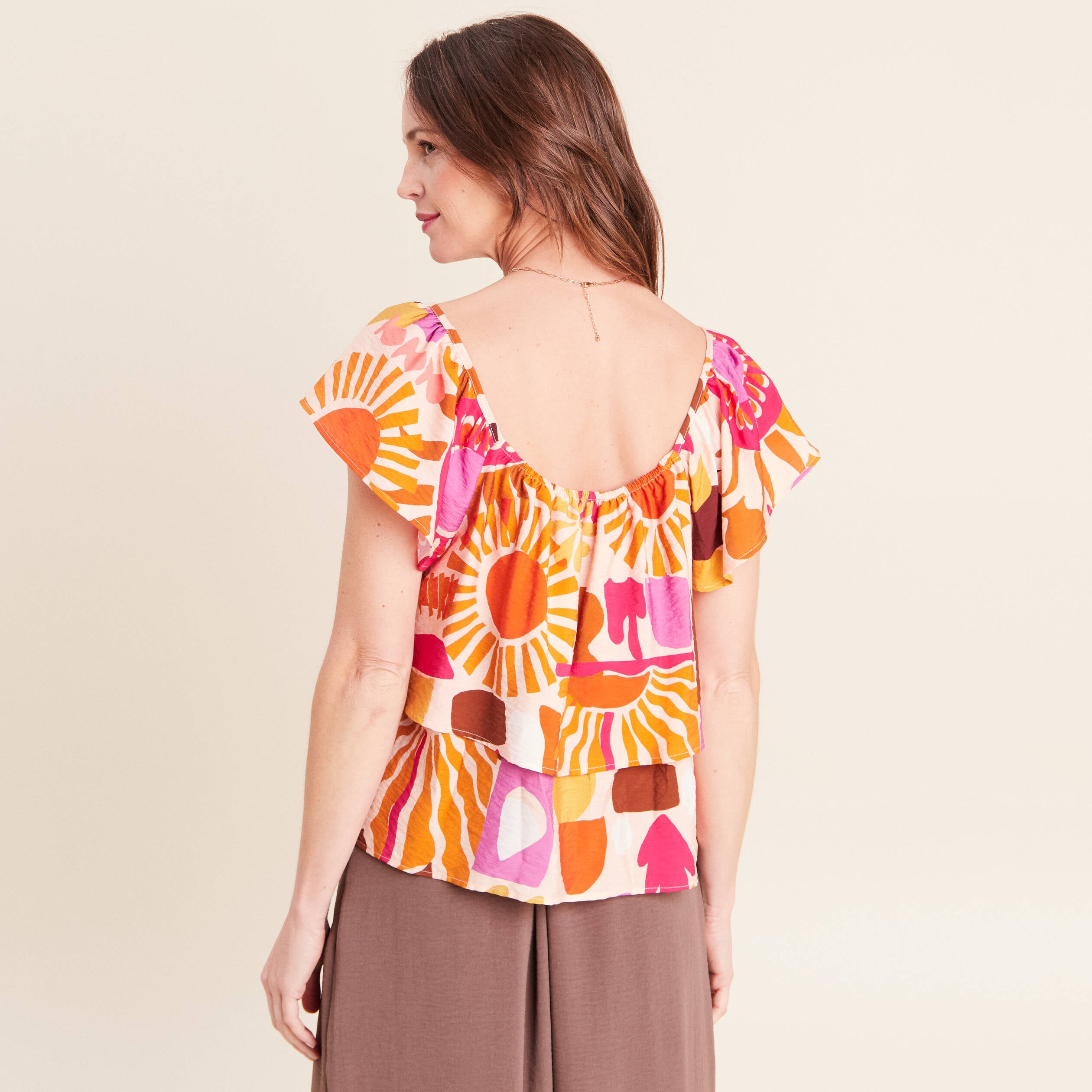 Blouse col v manches courtes fluide multicolore femme