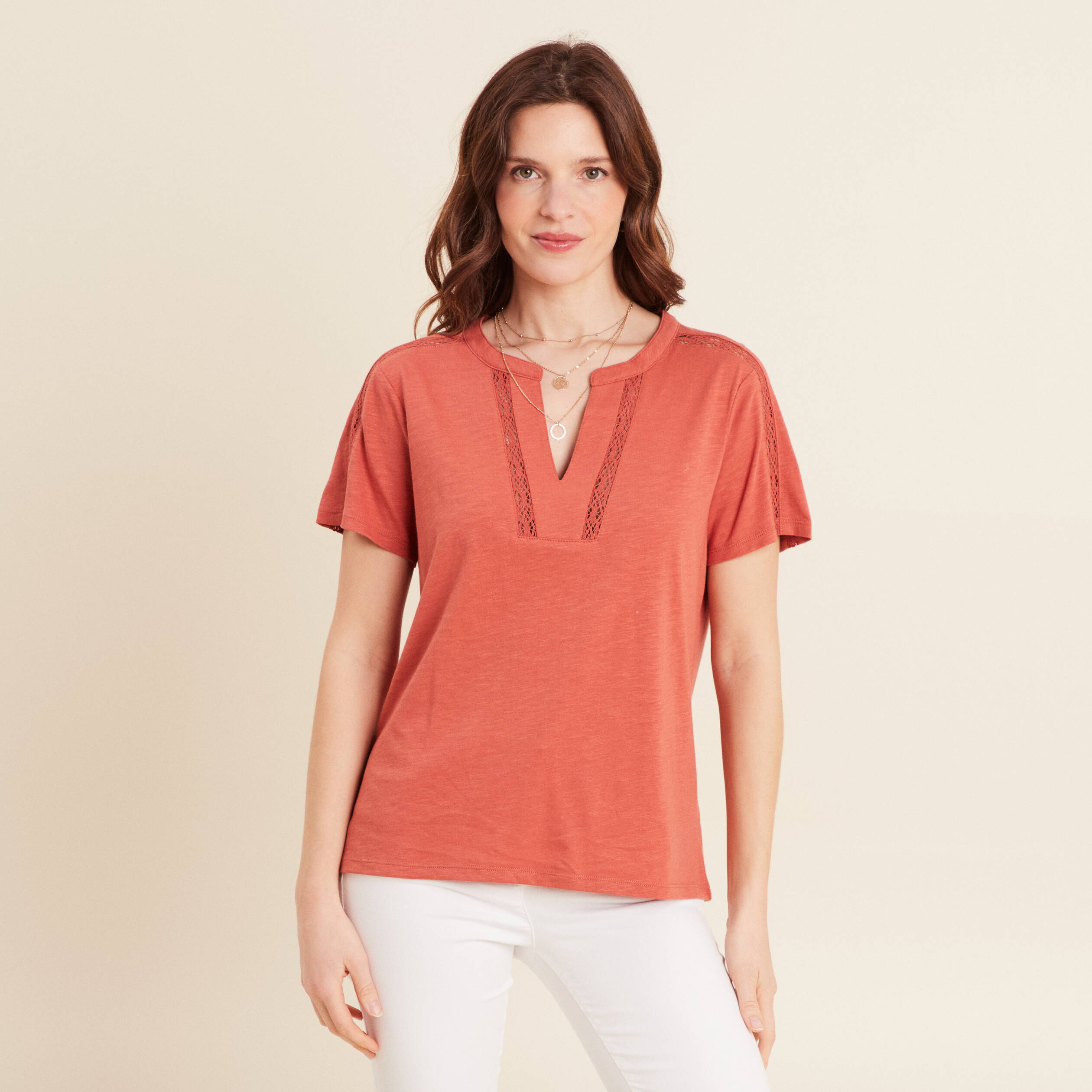 t shirt manches courtes vieux rose femme T-shirt manches courtes vieux rose femme