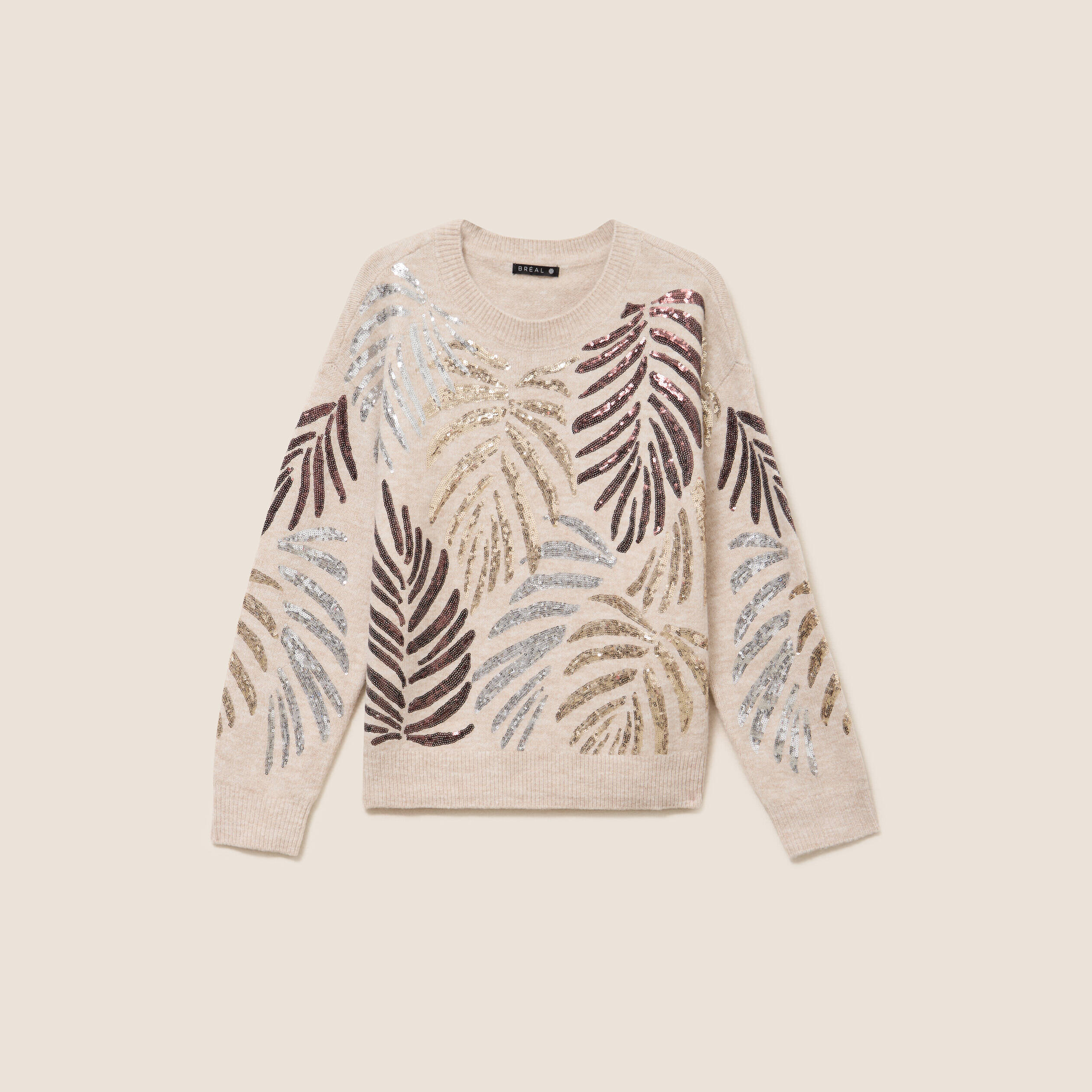 Pull col rond &agrave; sequins couleur or femme