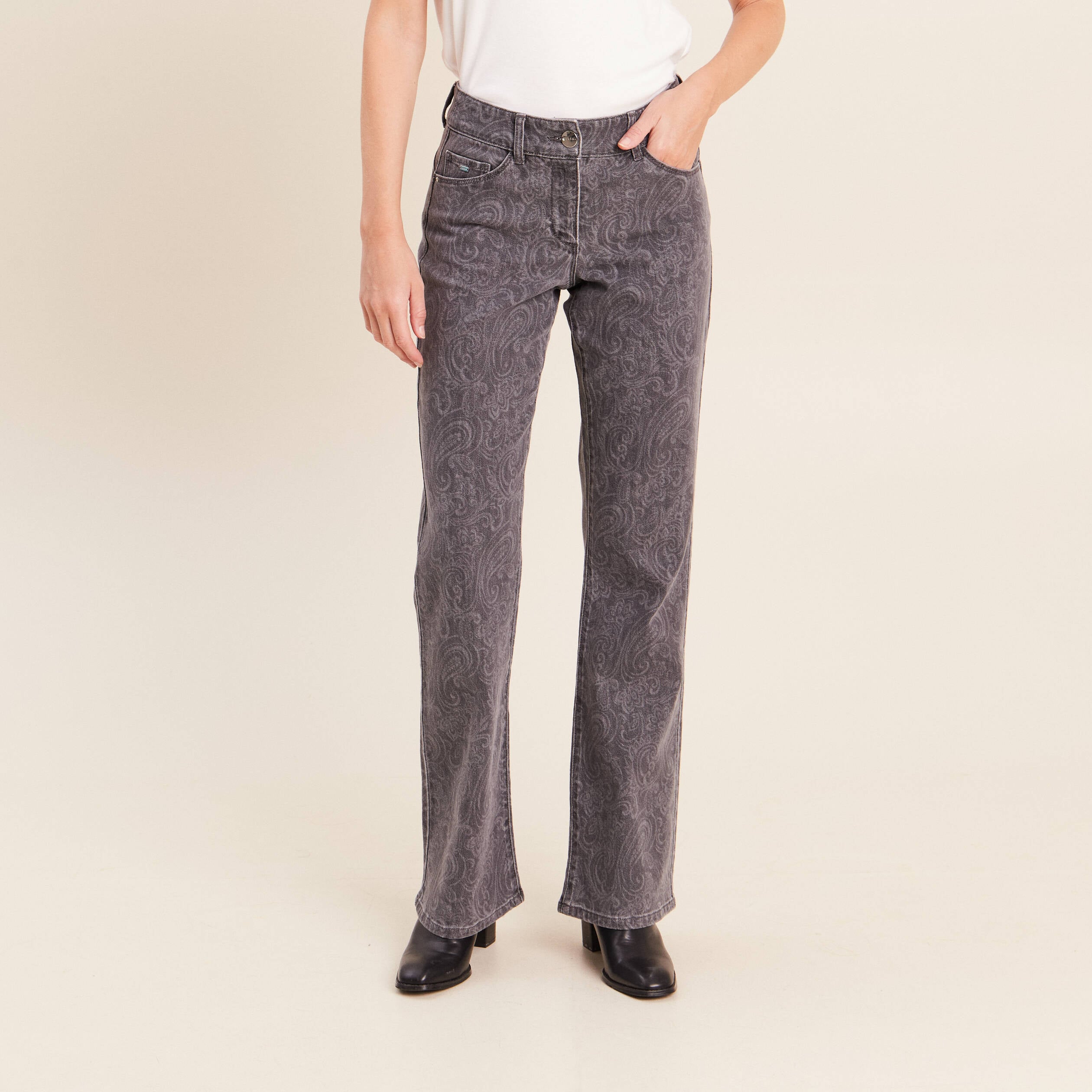Jean bootcut longueur standard denim gris femme