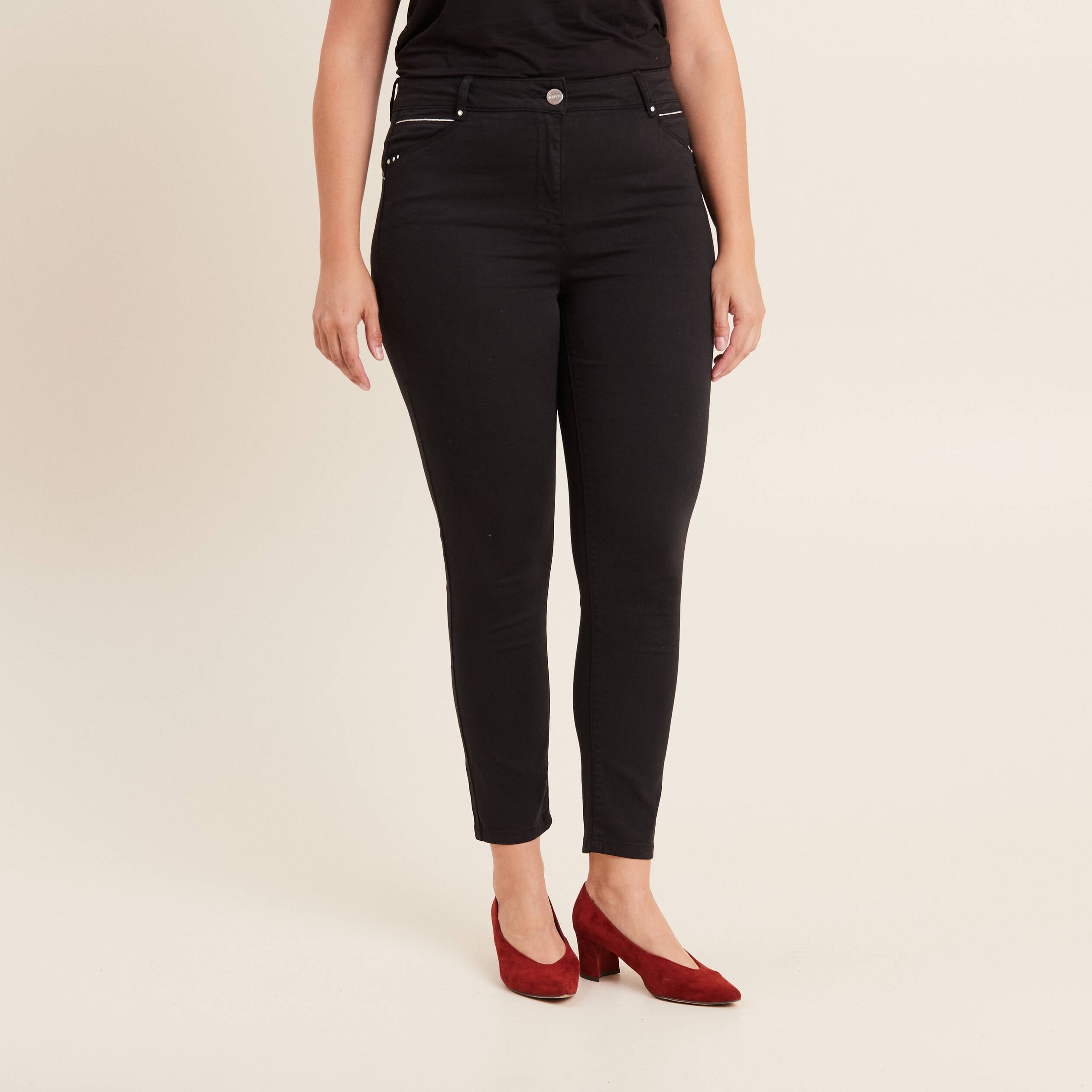 Pantalon coupe ajust&eacute;e taille haute noir femme