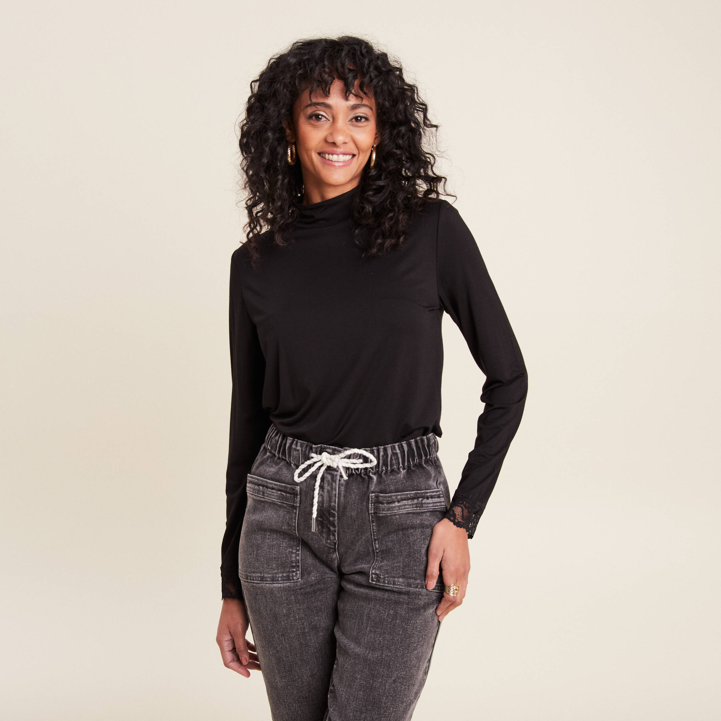 t shirt thermo douceur manches longues noir femme T-shirt thermo-douceur manches longues noir femme
