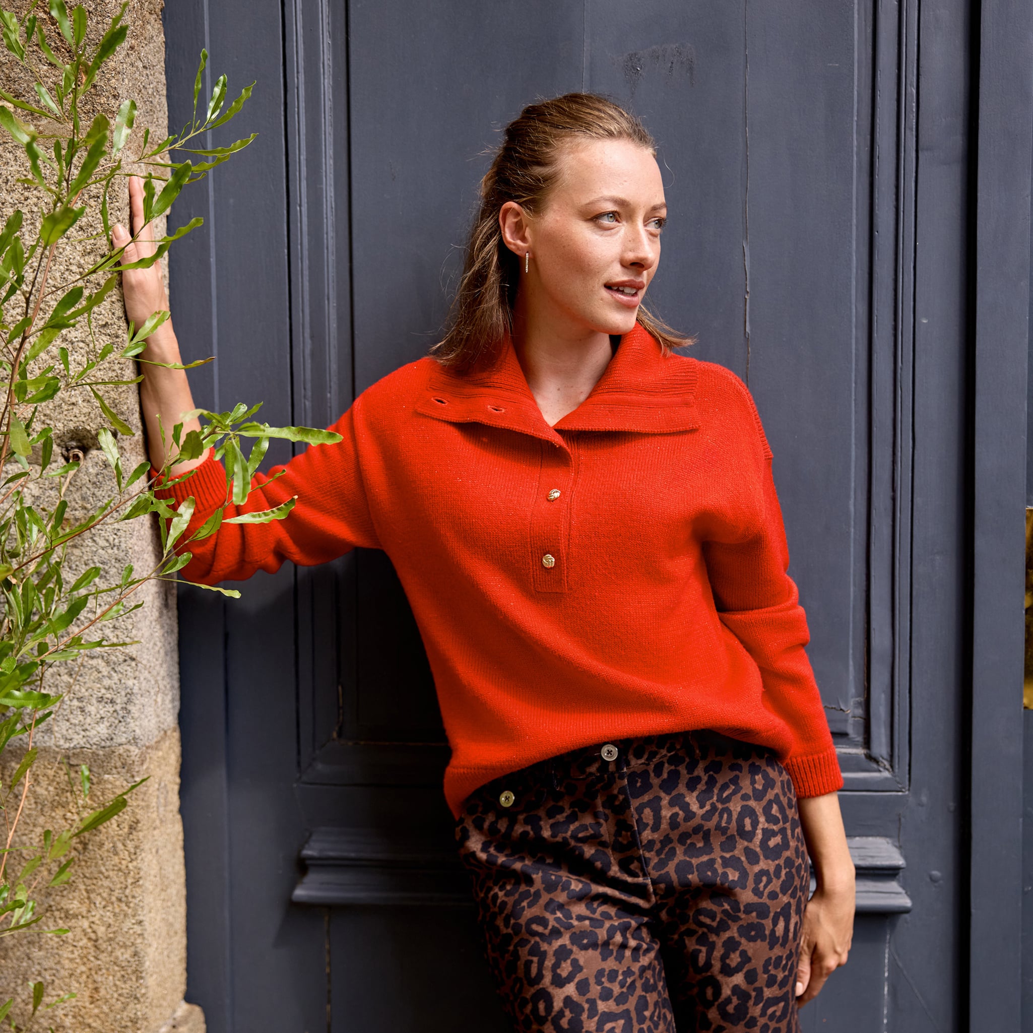 Pull col camionneur rouge femme