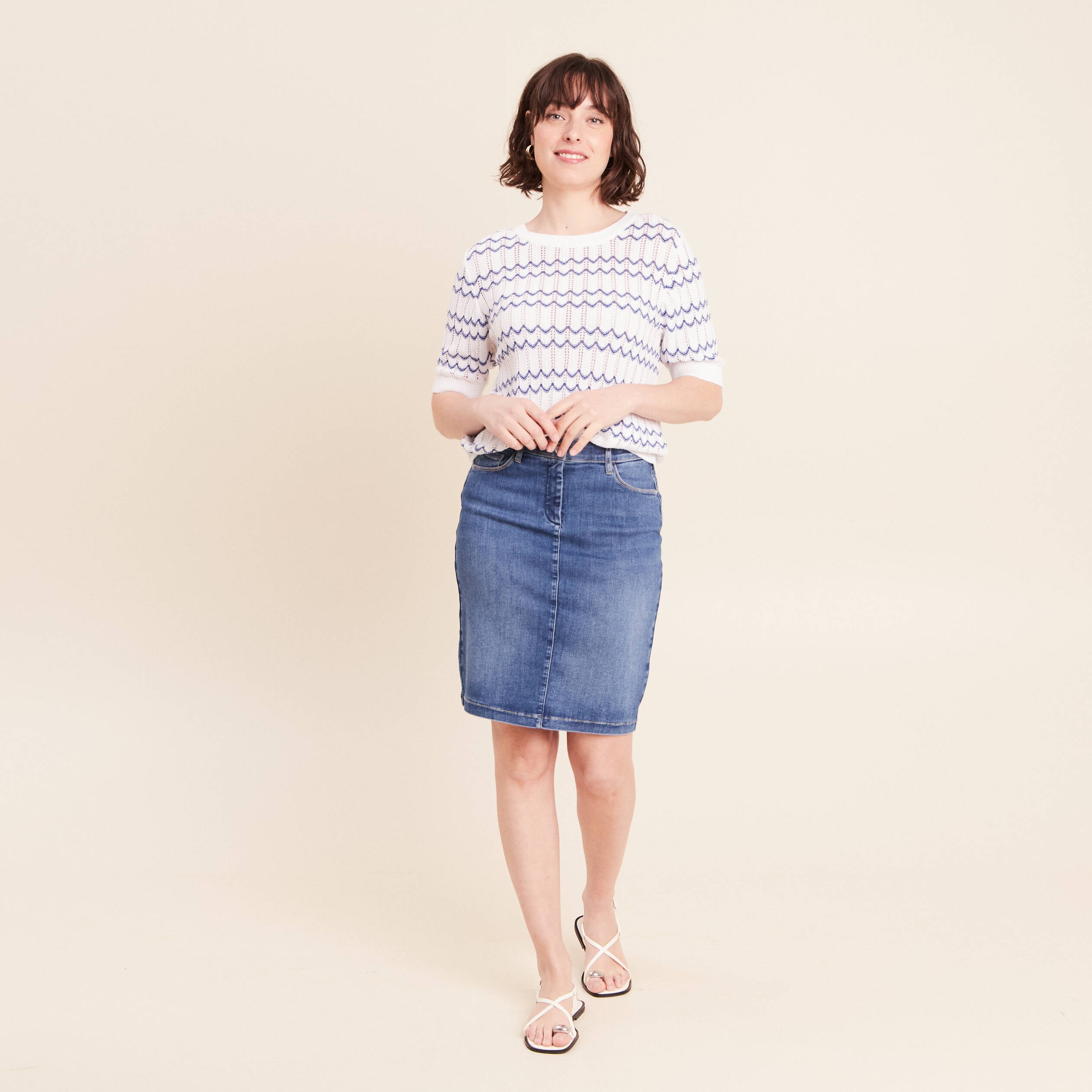Jupe magique l'unique denim double stone femme