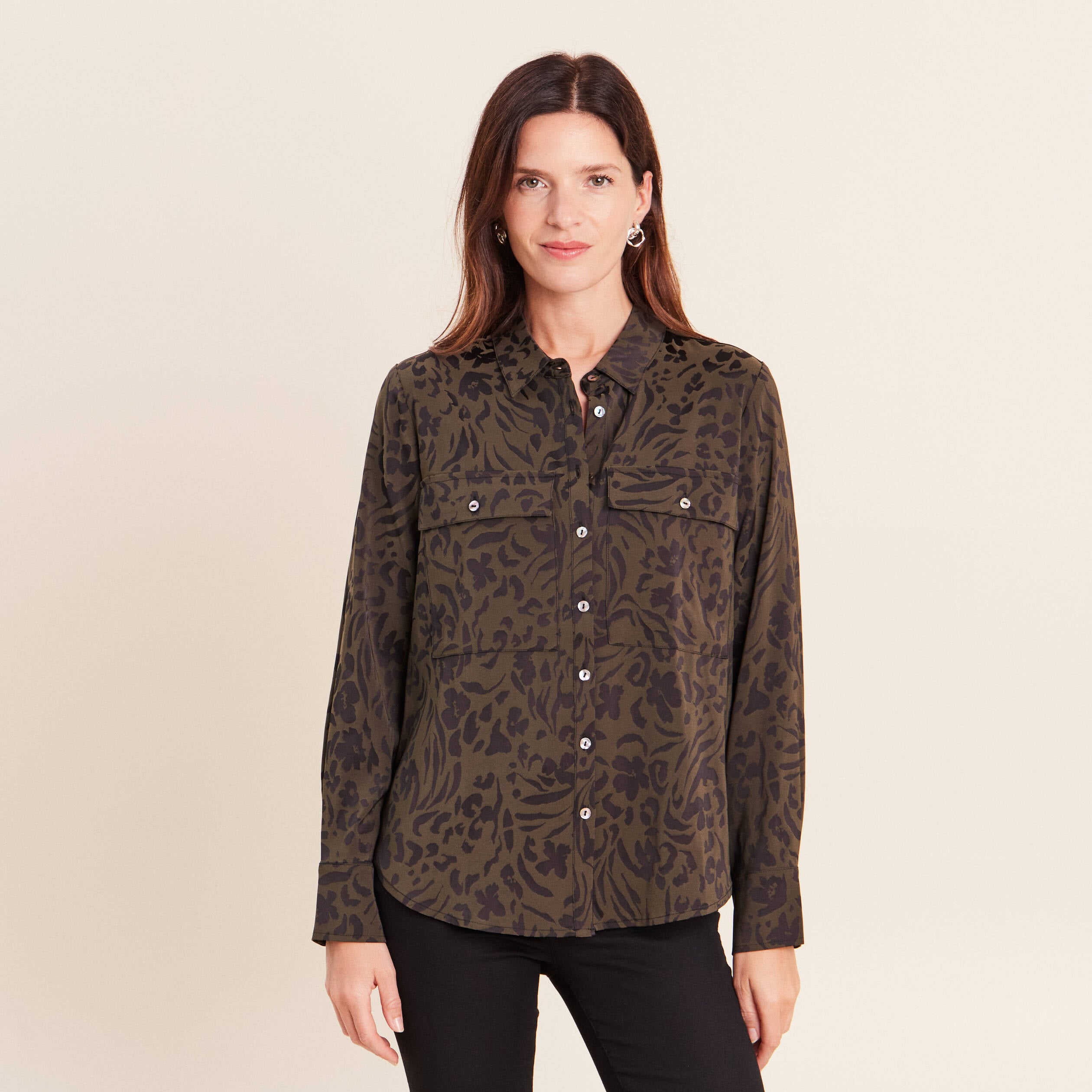 Chemise manches longues vert femme