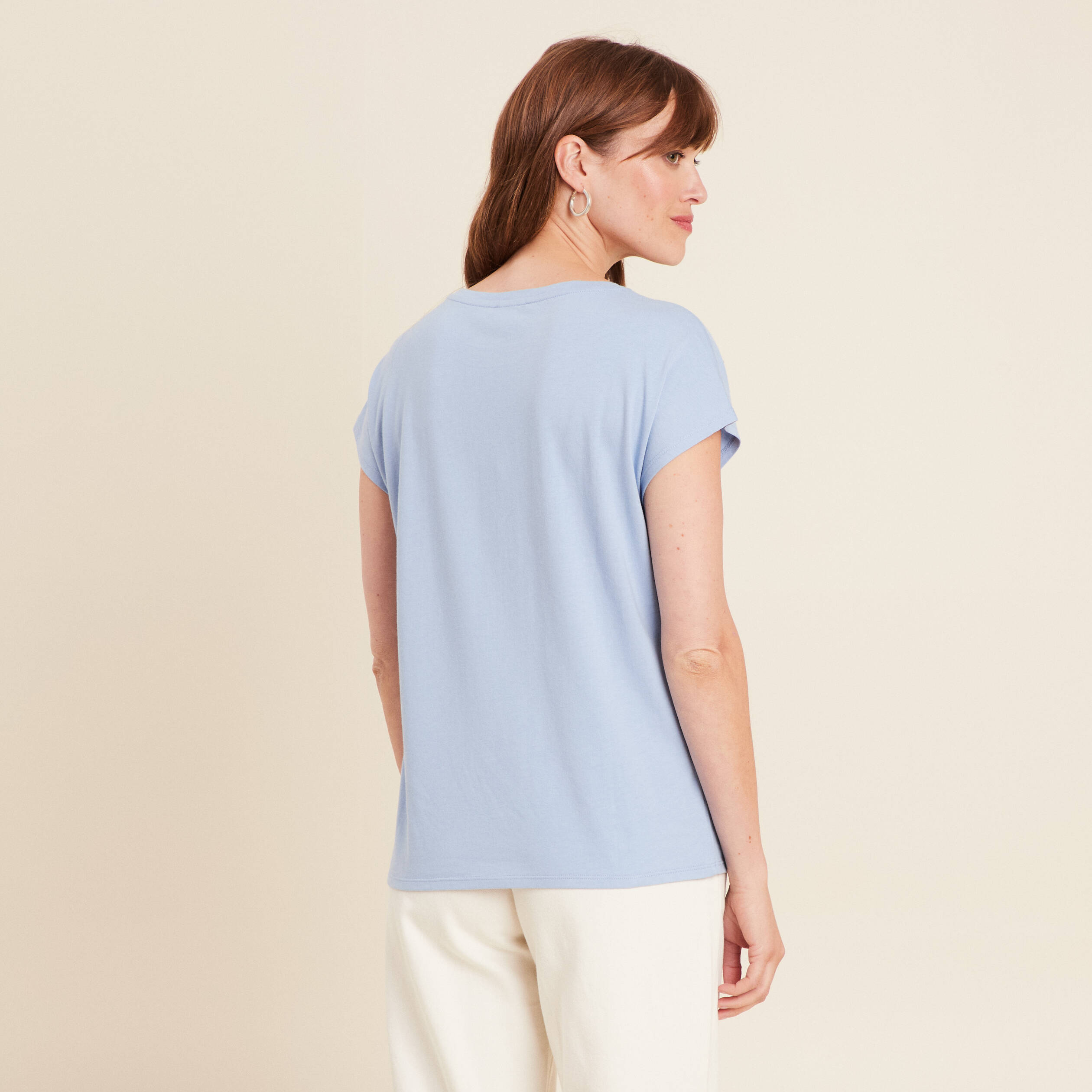 T-shirt manches courtes strass bleu ciel femme