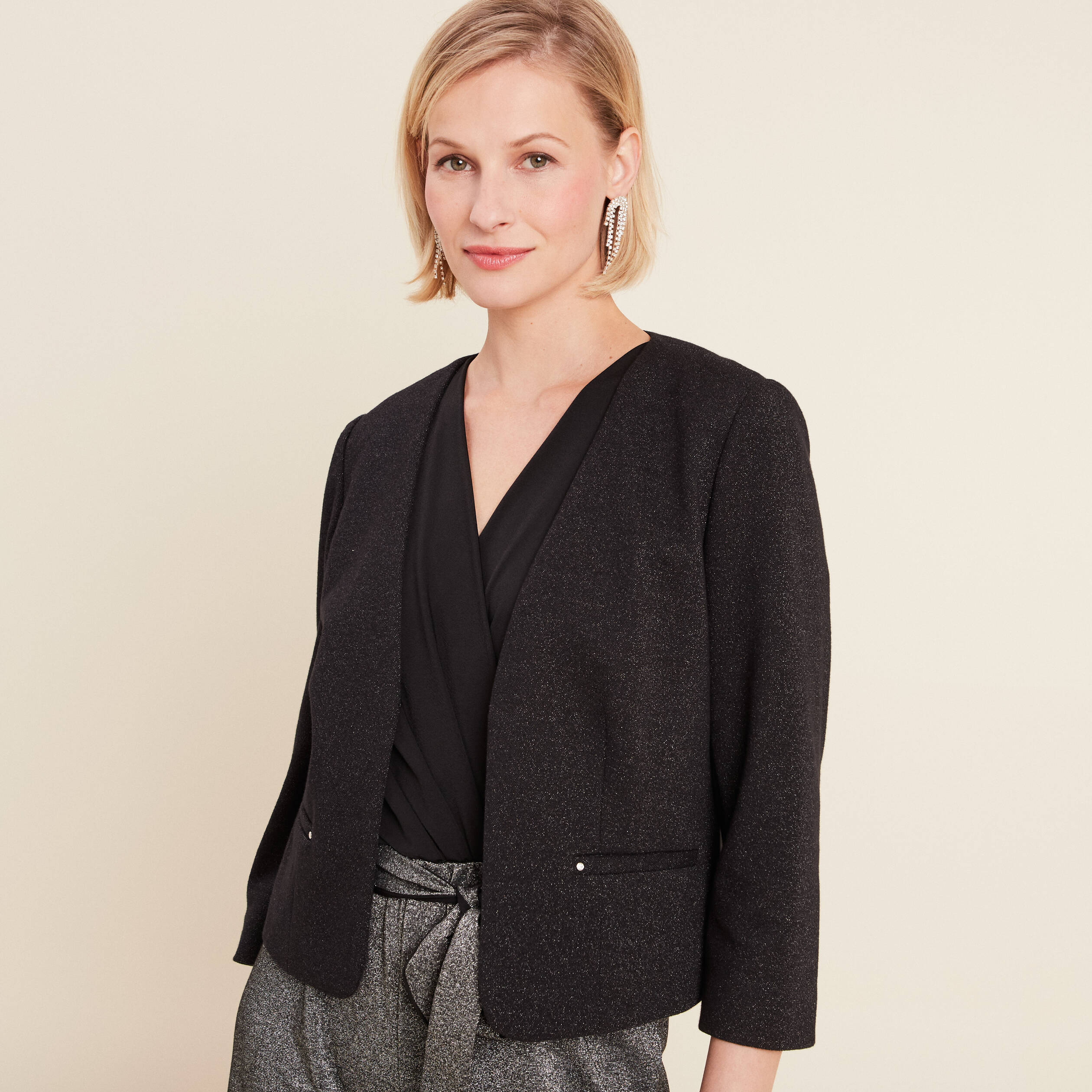 bolero cintre fils metallises noir femme Boléro cintré fils métallisés noir femme