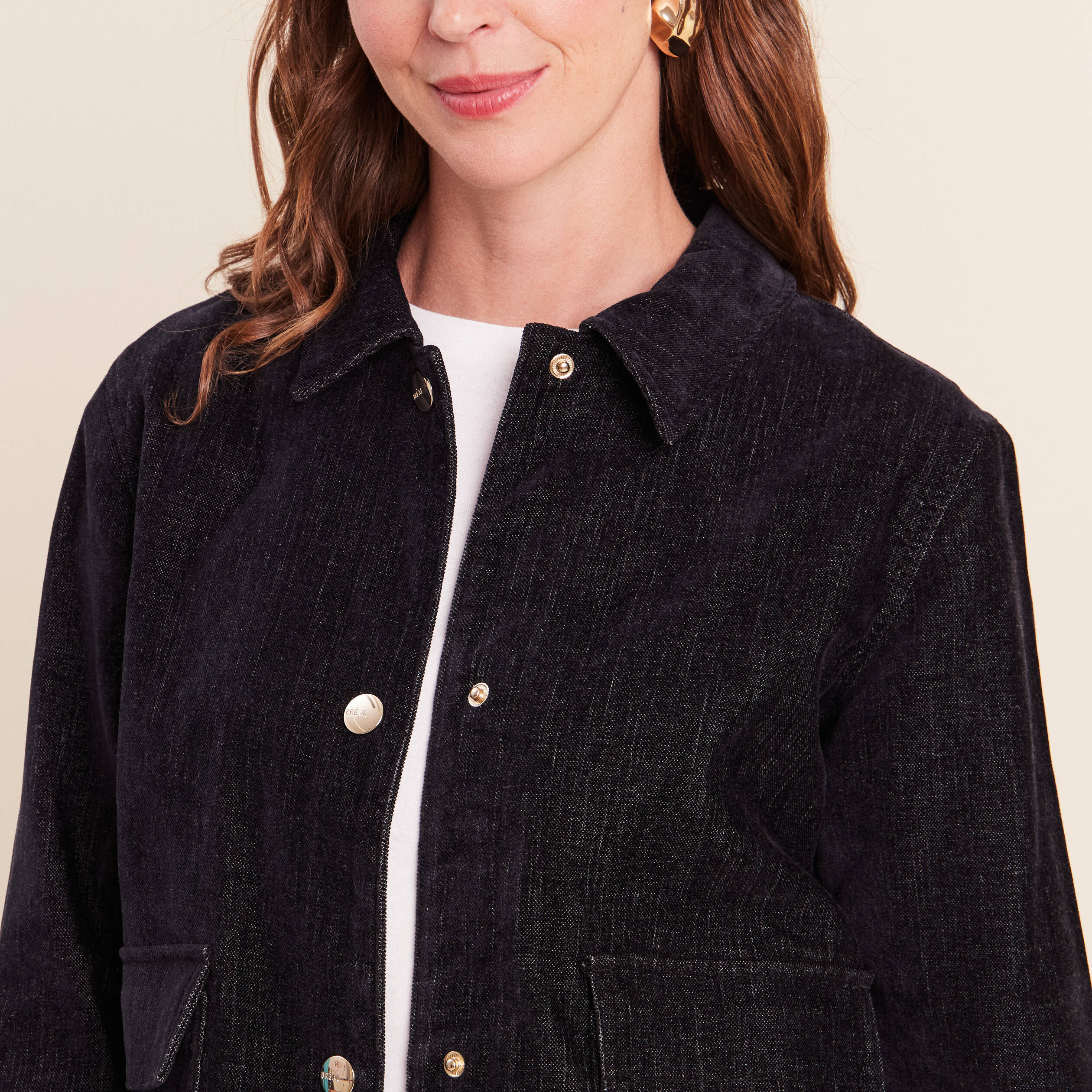 Veste courte droite denim brut femme