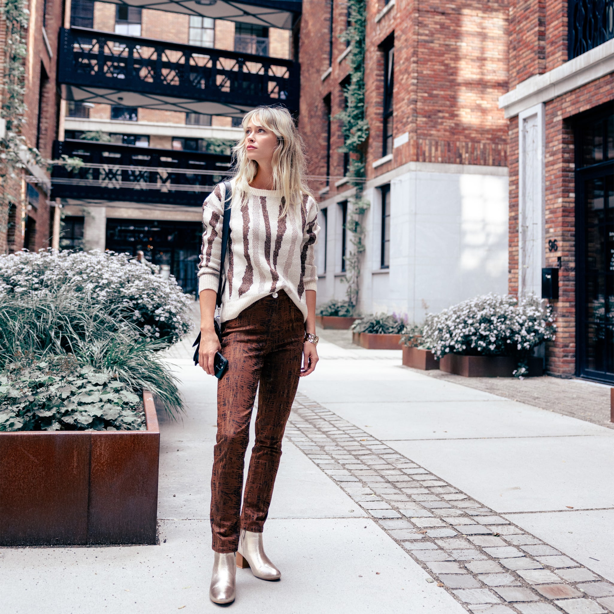 Pantalon ajusté 7/8ème marron cognac femme