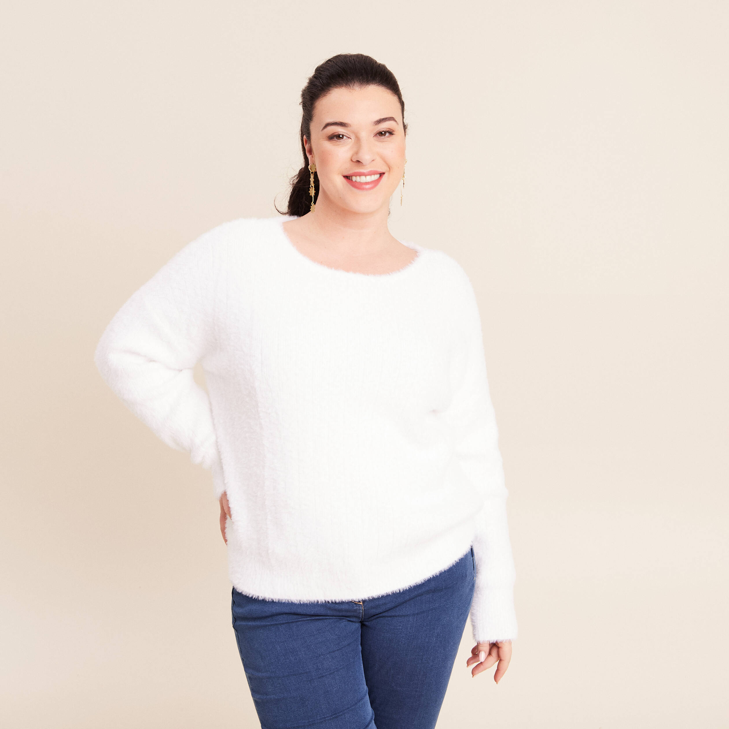 Pull Femme Tricoté À Rayures Manches Longues Hauts Pullover Lâche Col V