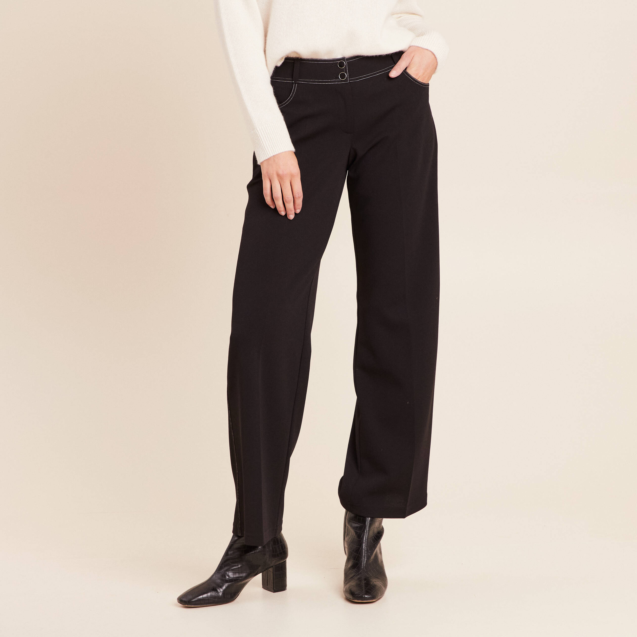 Pantalon de tailleur taille haute à ceinture