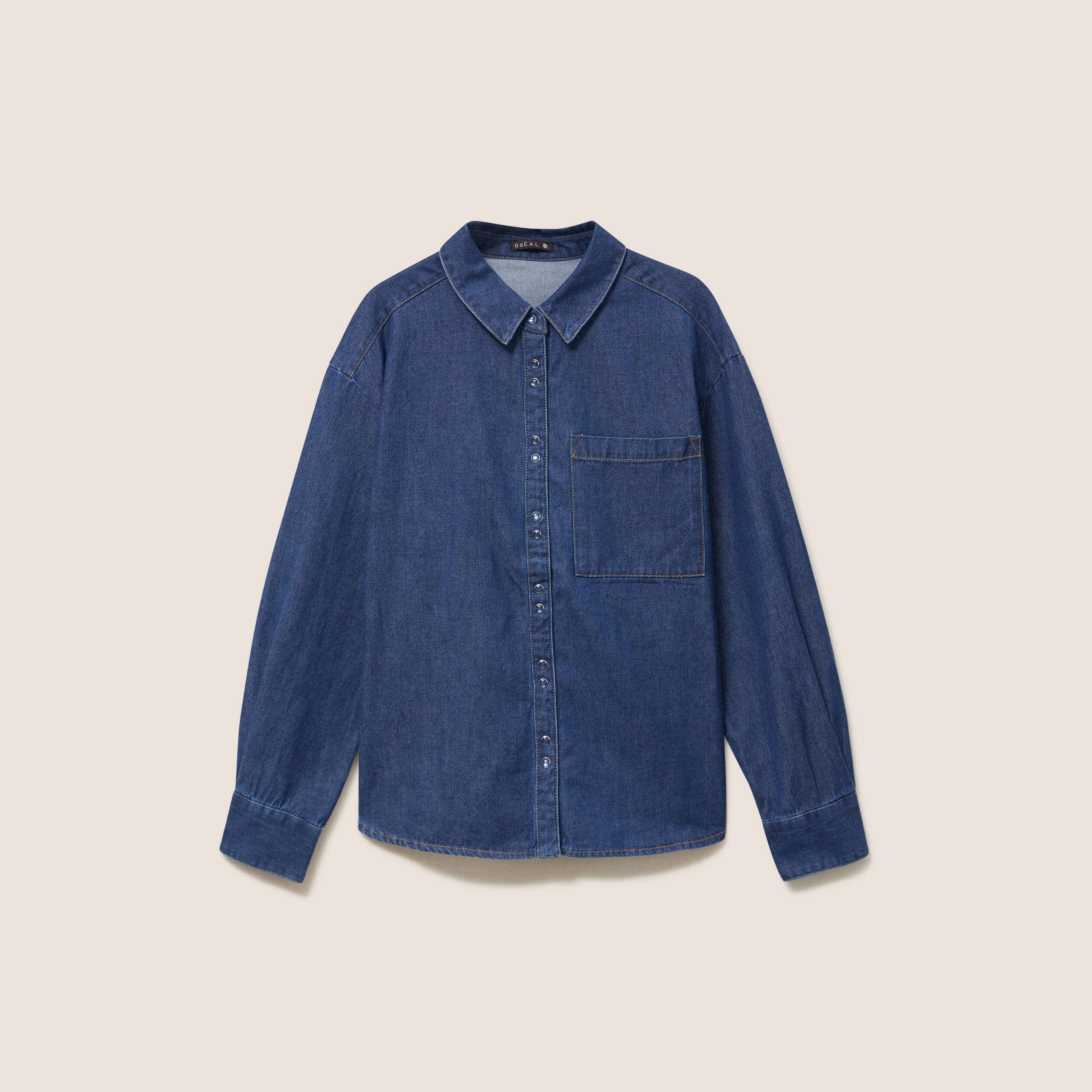 Chemise ample en coton manches longues denim brut femme