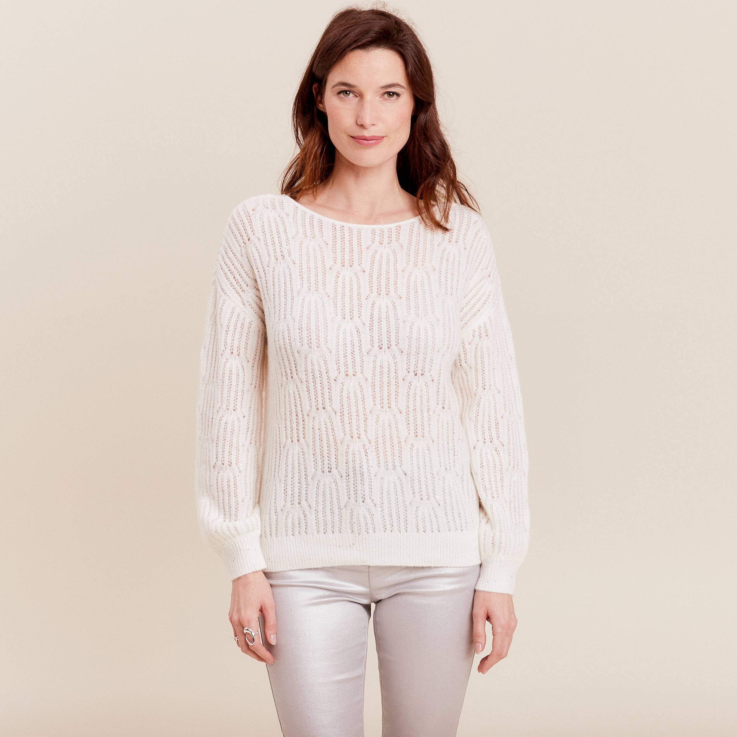 pull manches longues sequins ecru femme Pull manches longues sequins ecru femme