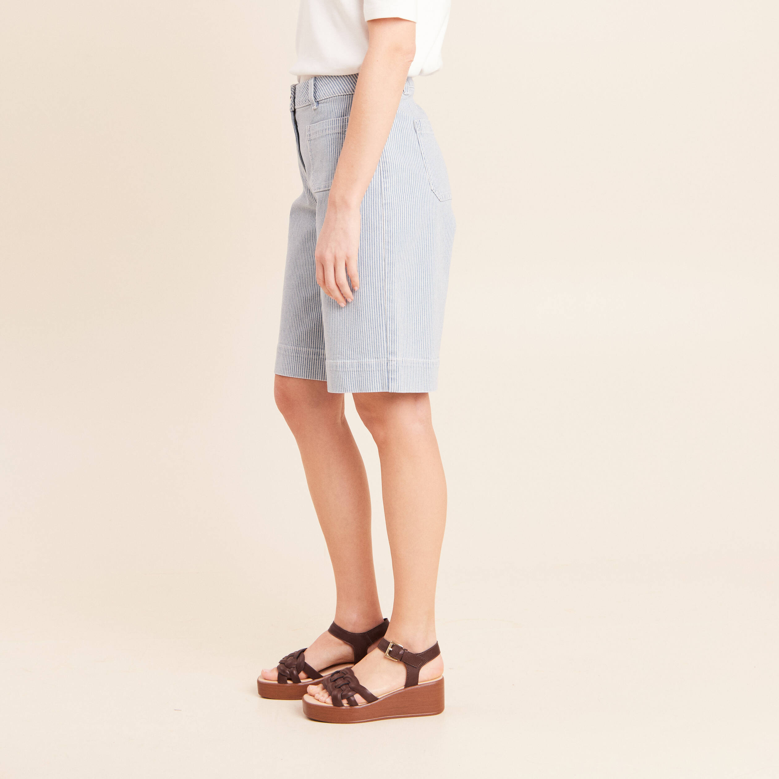 Bermuda casual taille haute bleu femme