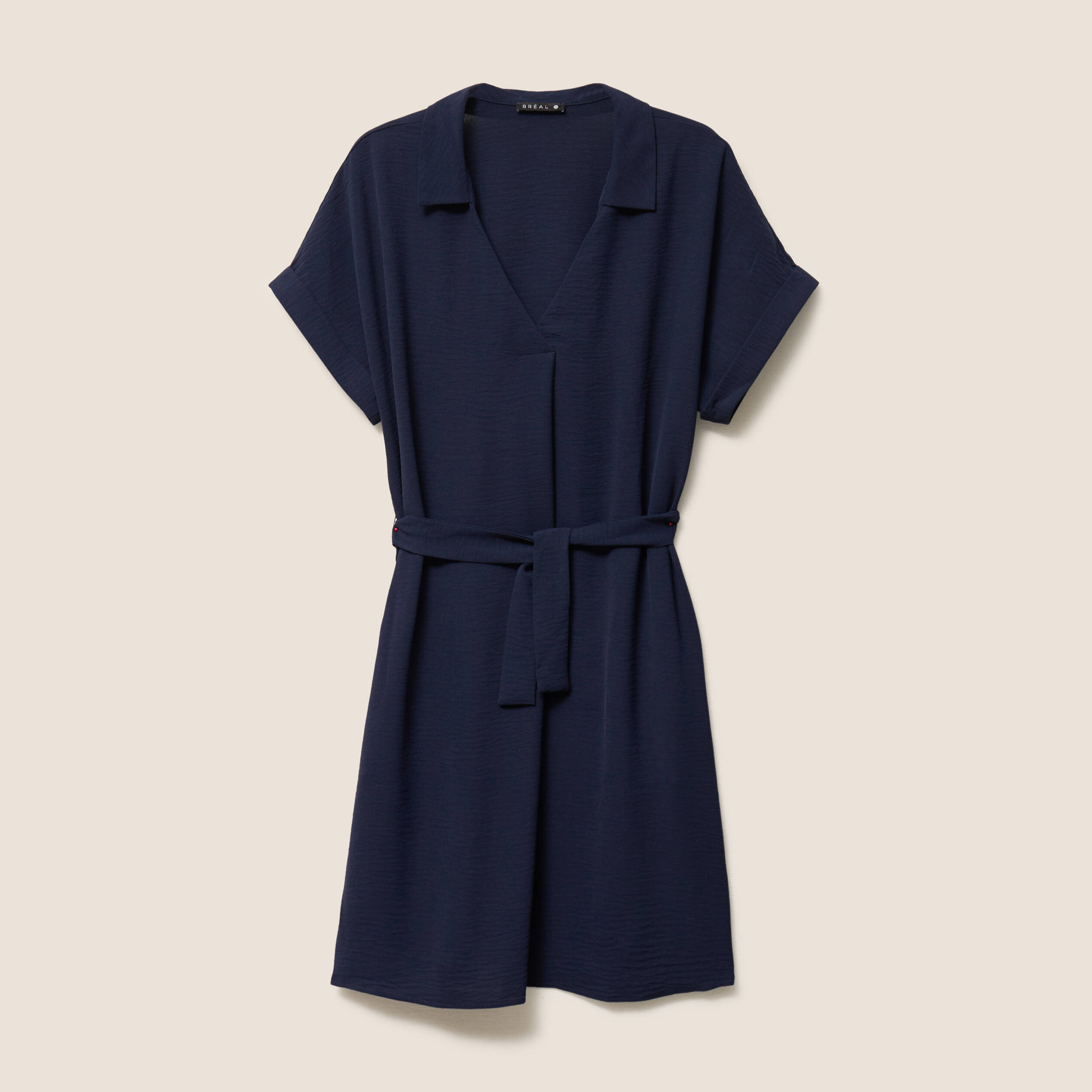 Robe fluide manches courtes bleu marine femme