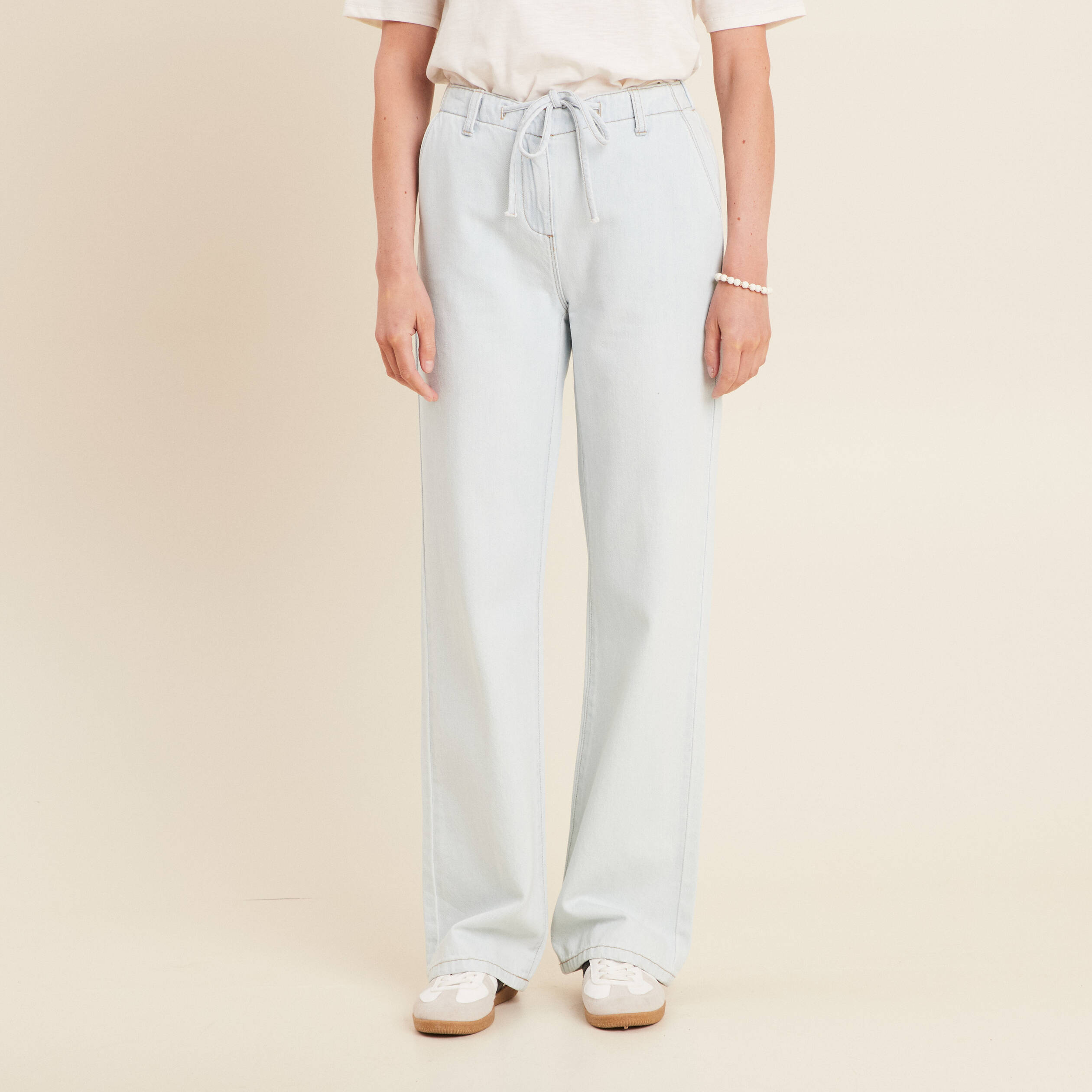 jean large taille haute denim bleach femme Jean large taille haute denim bleach femme