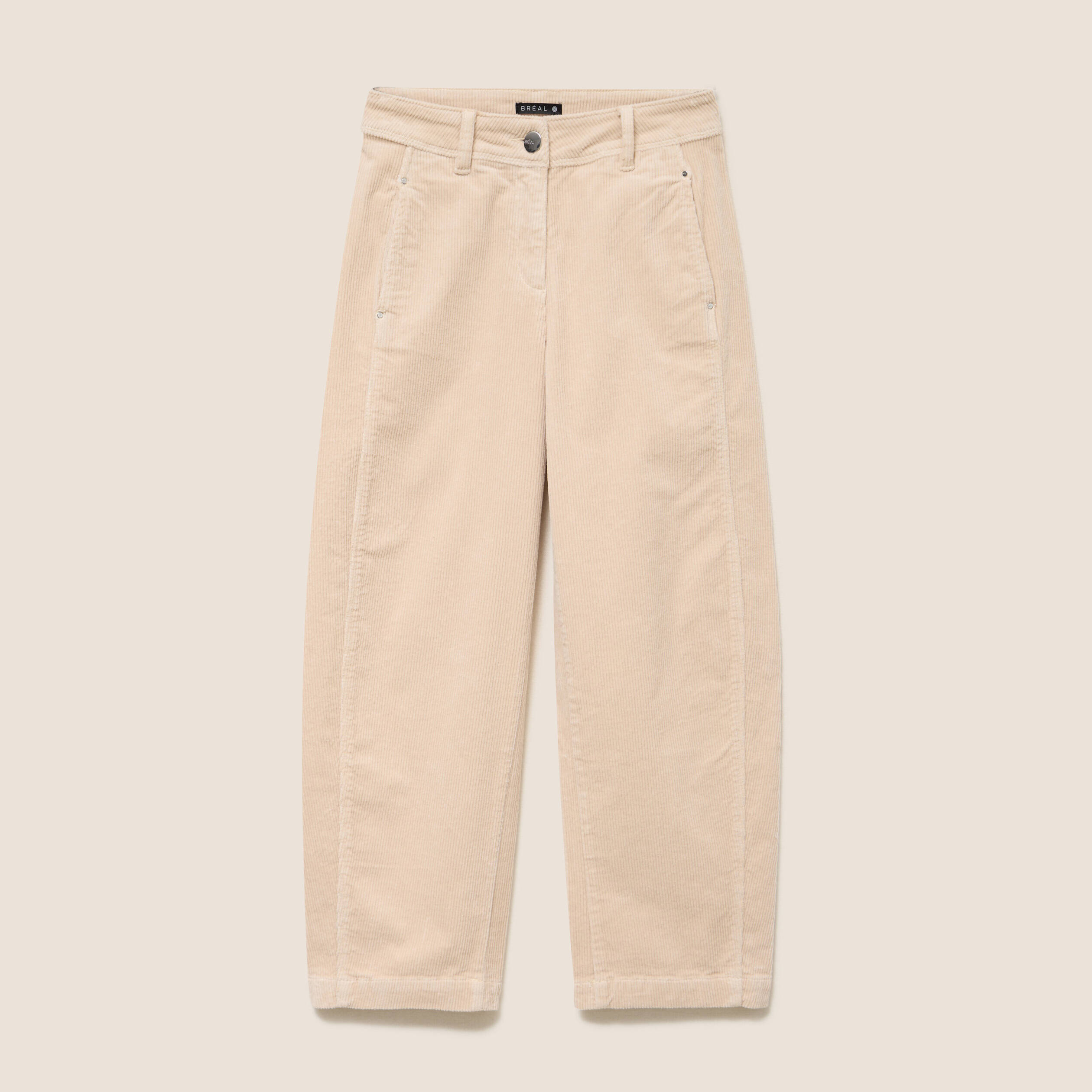 Pantalon large 7/8&egrave;me en velours sable femme