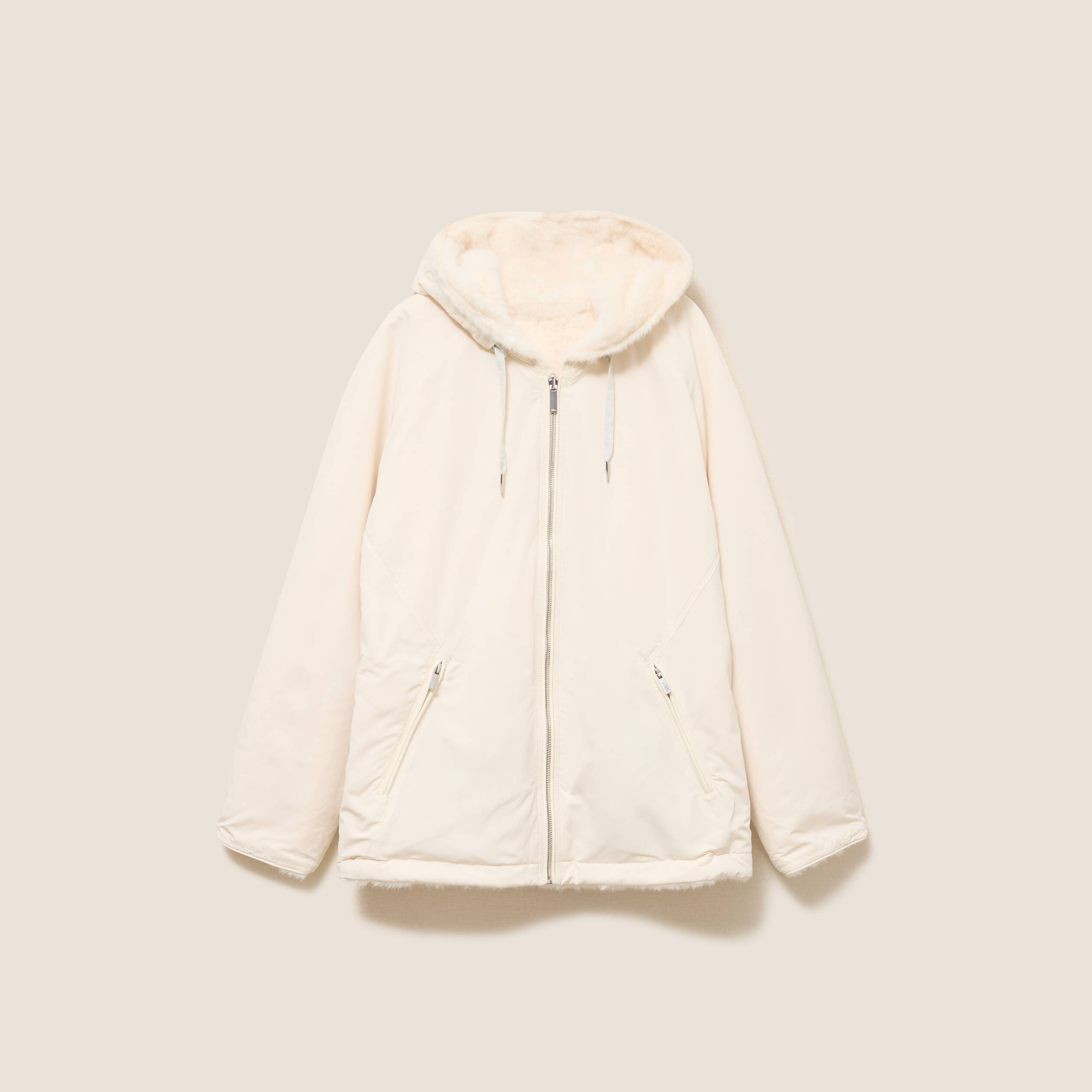 Parka r&eacute;versible courte &agrave; capuche ivoire femme