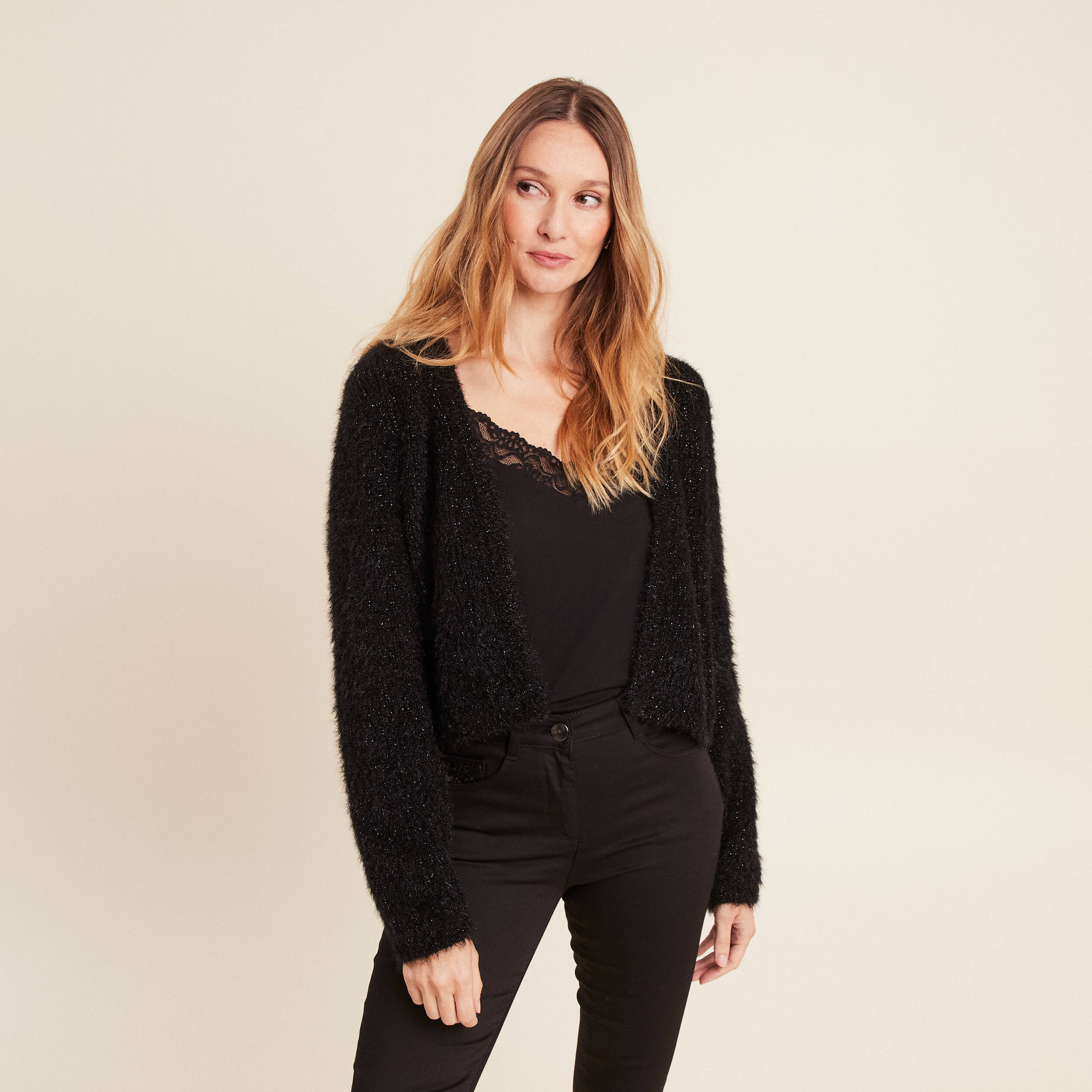 Gilet manches longues noir femme