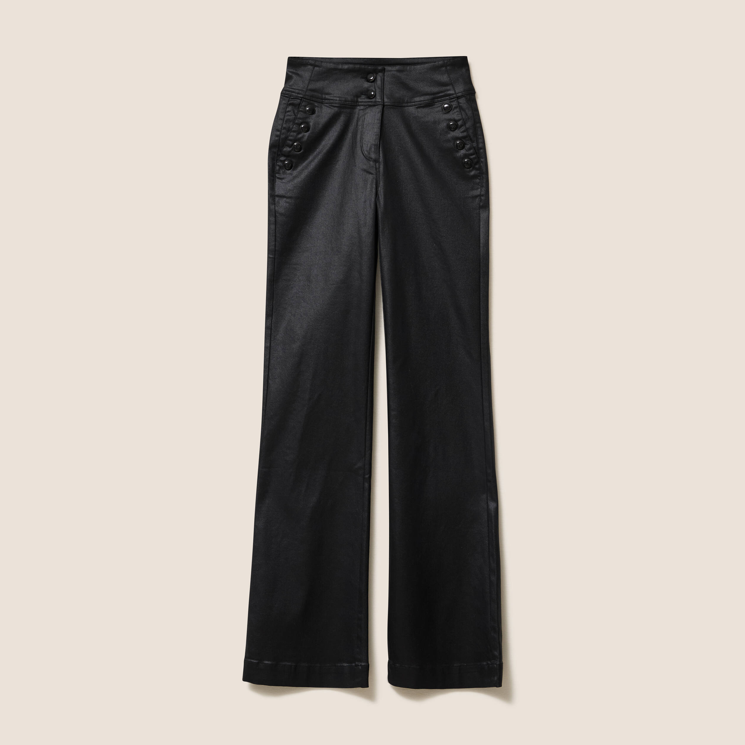Pantalon bootcut enduit taille haute noir femme
