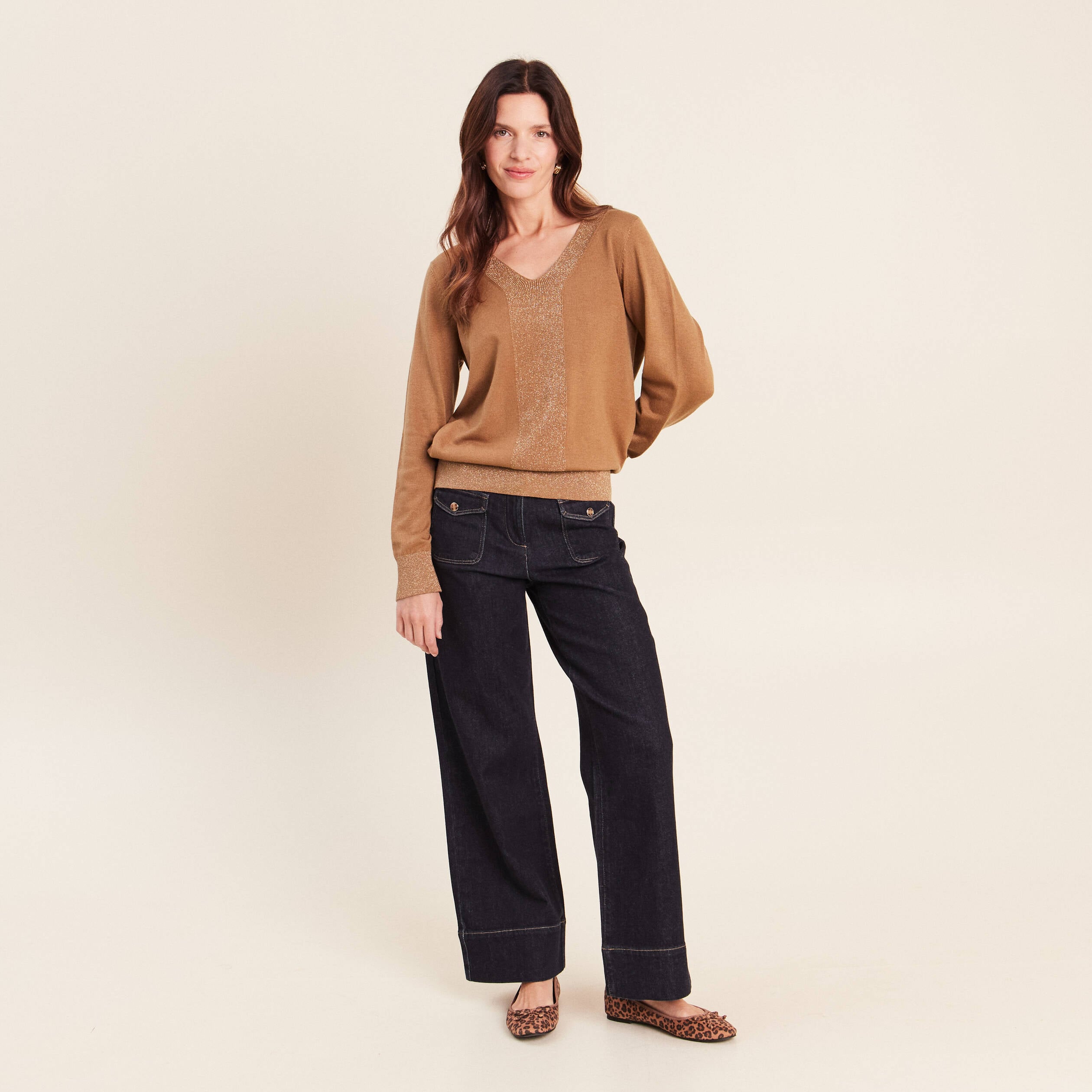 Pull manches longues beige femme