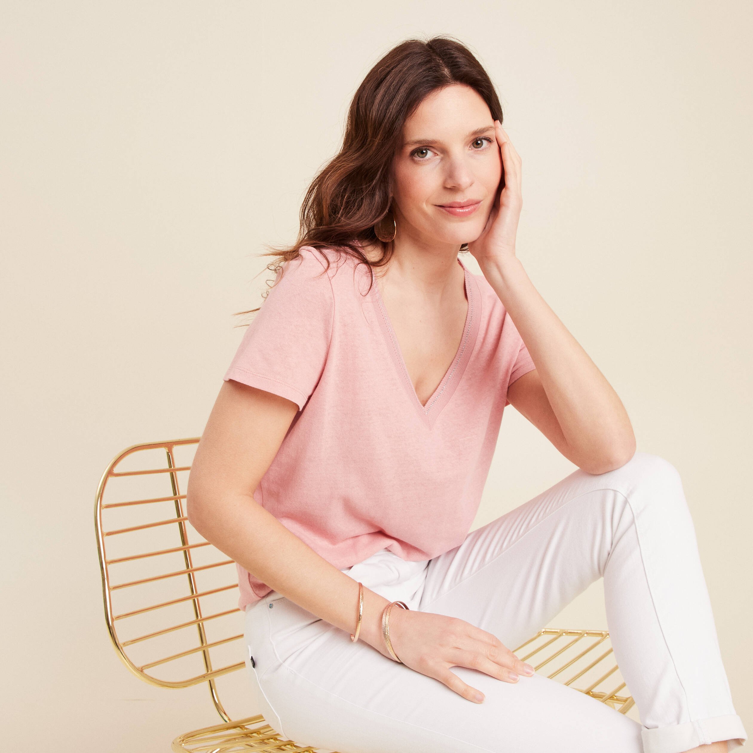 t shirt manches courtes col en v vieux rose femme T-shirt manches courtes col en V vieux rose femme