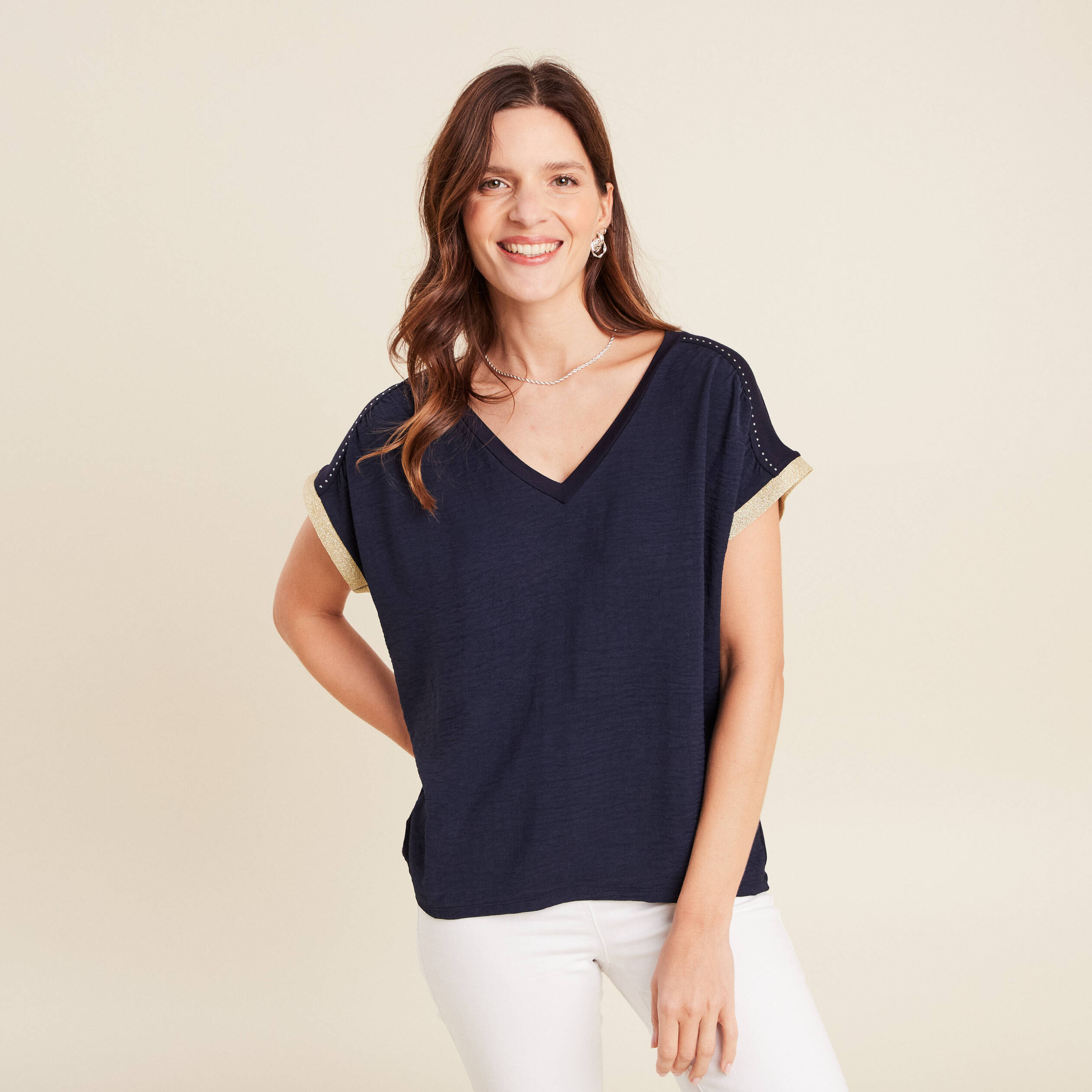 T-shirt maille légère manches courtes noir femme Vibs