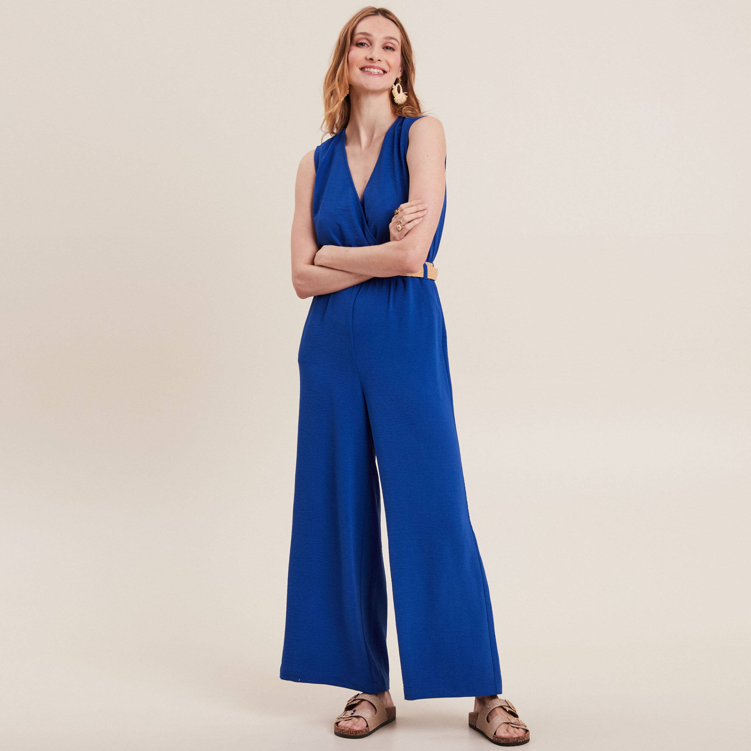 combinaison pantalon fluide bleu electrique femme Combinaison pantalon fluide bleu electrique femme