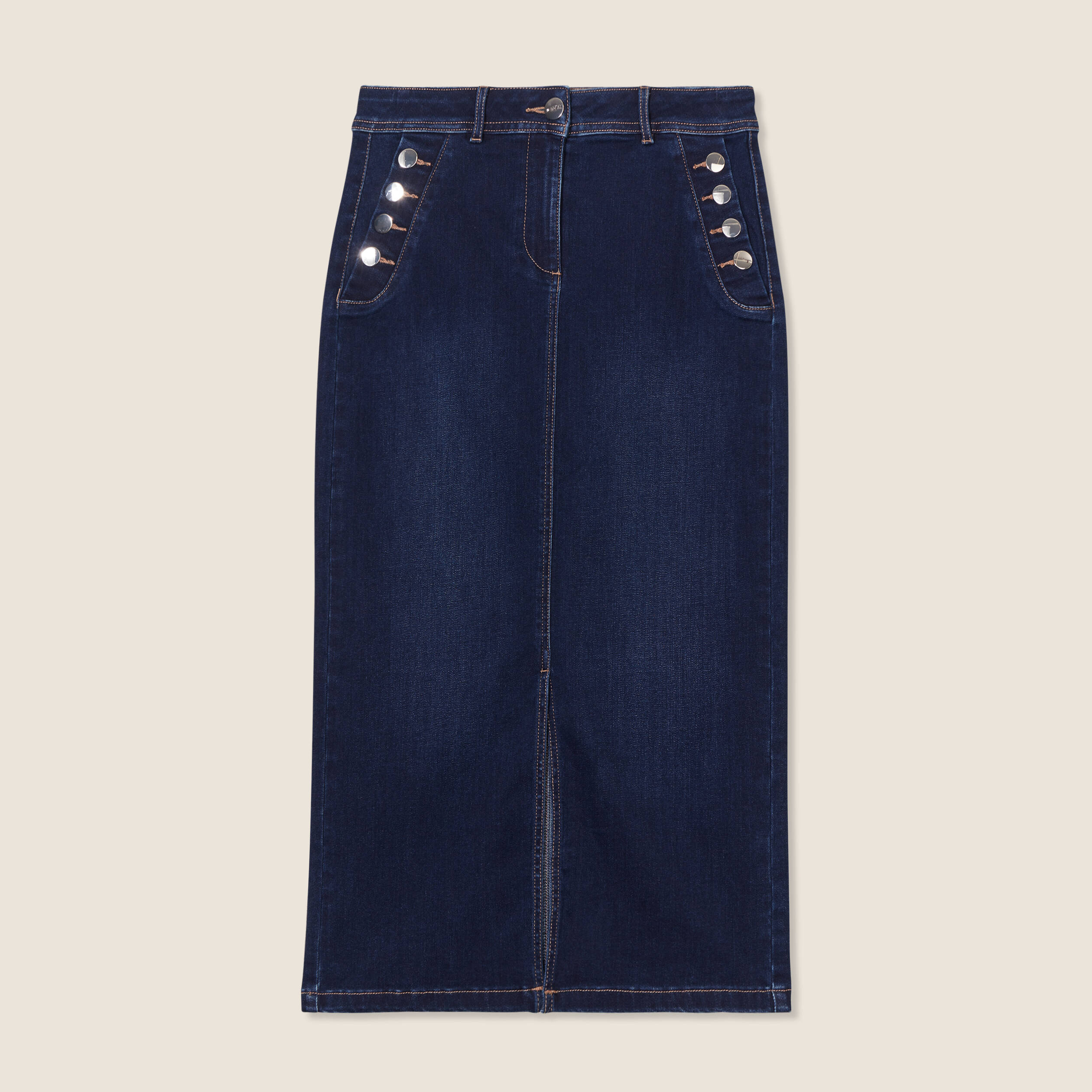 jupe longue droite en jean denim brut femme Jupe longue droite en jean denim brut femme