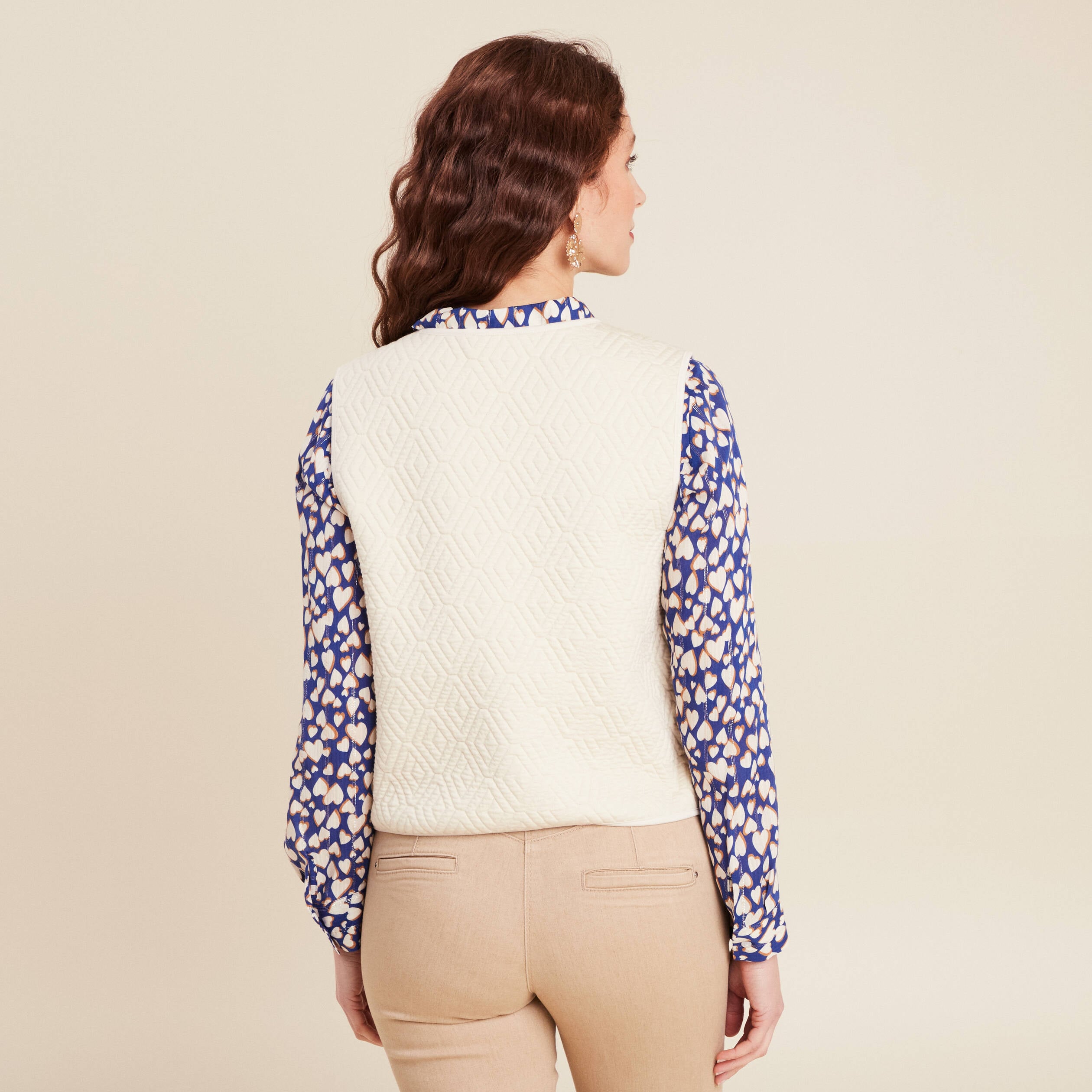 Gilet sans manches matelass&eacute; ecru femme