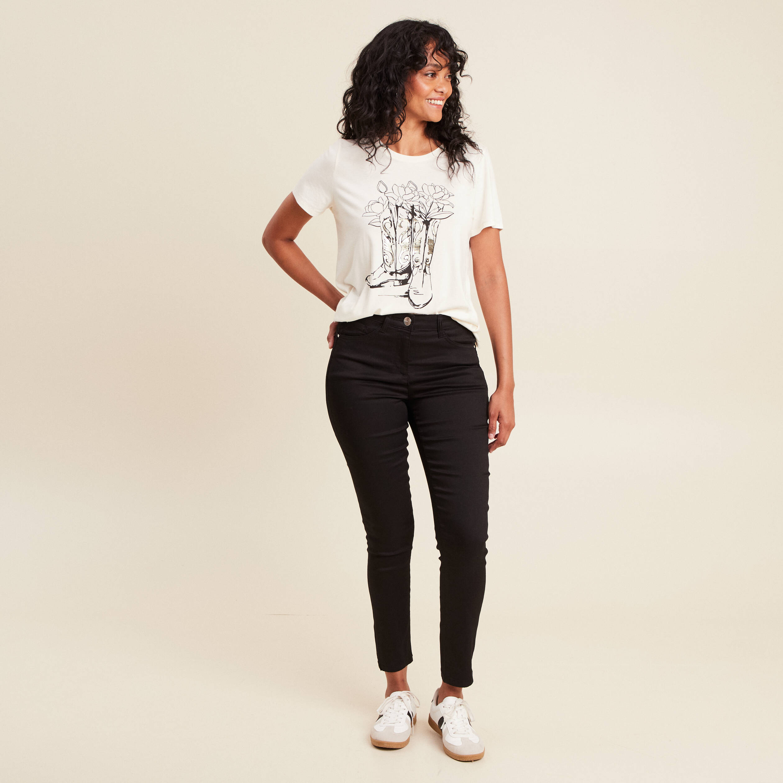 pantalon leger taille standard 78eme noir femme Pantalon léger taille standard 7/8ème noir femme